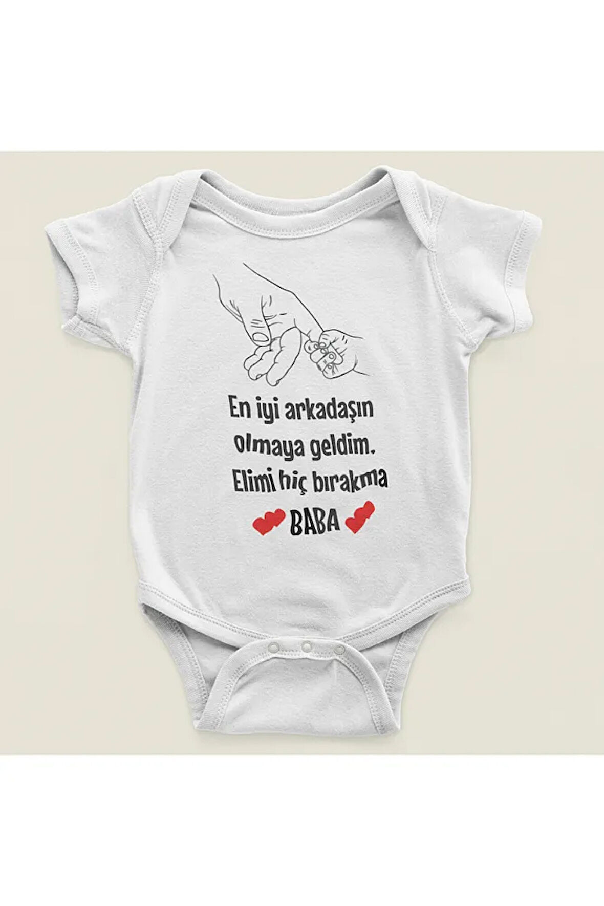 Arkadaşın Olmaya Geldim Elimi Hiç Bırakma Baba Yazılı Pamuklu Yumuşak Unisex Çıtçıtlı Body Zıbın