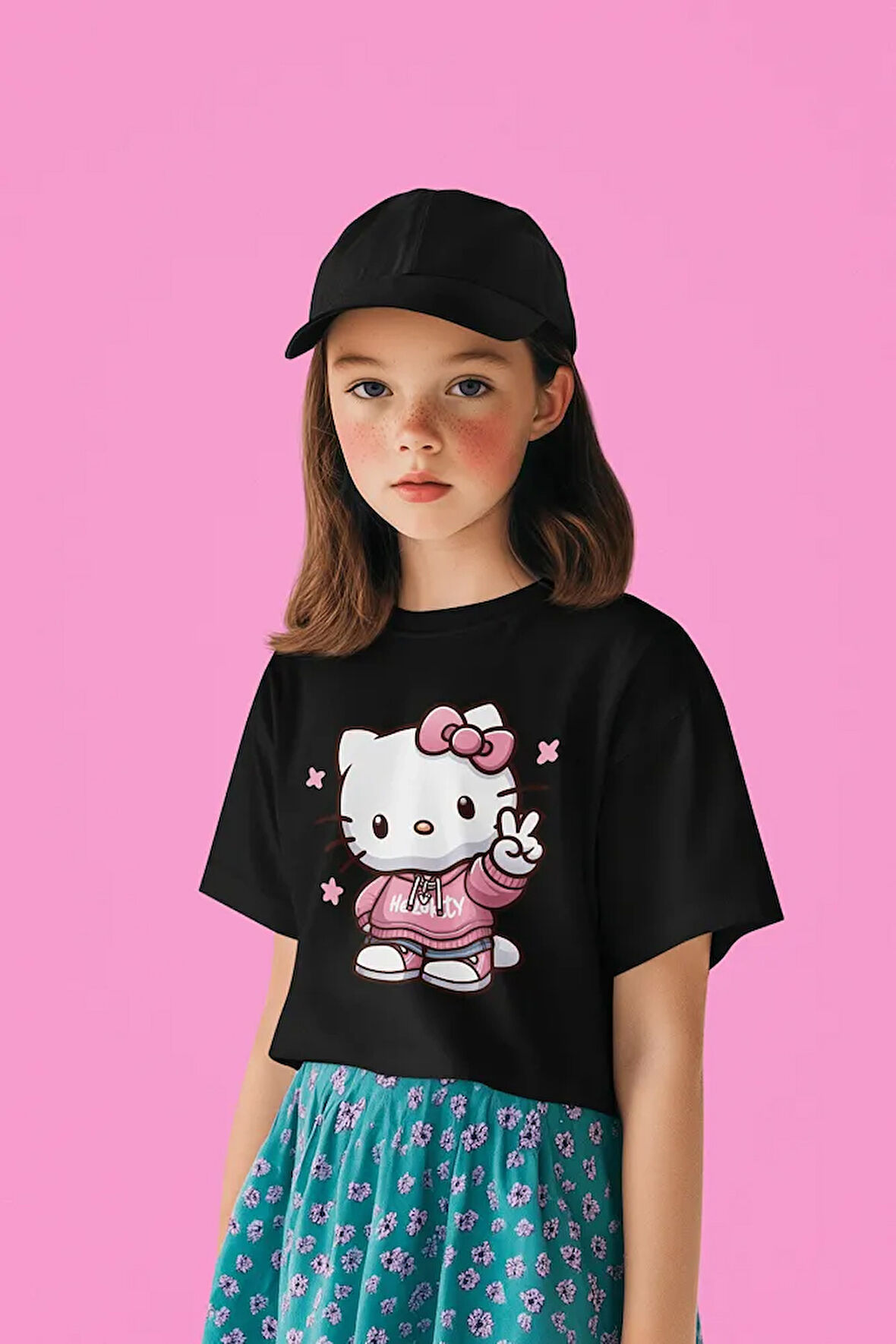 Hello Kitty Baskılı Unisex Çizgi Film Çocuk Tişört (1-12 Yaş)