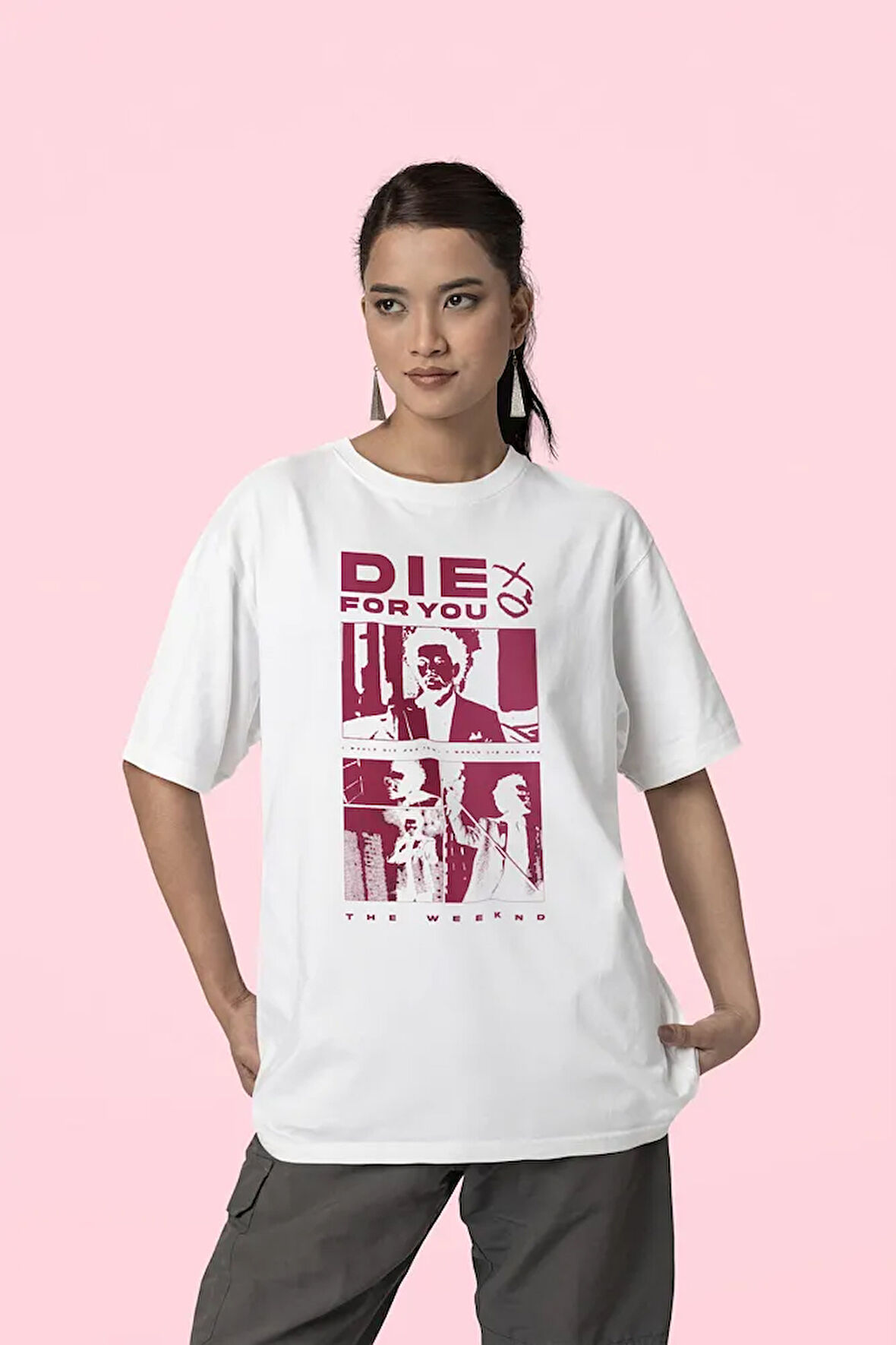The Weeknd Die For You Şarkı Baskılı Oversize Rapper Tişört, Unisex Rap Tişört