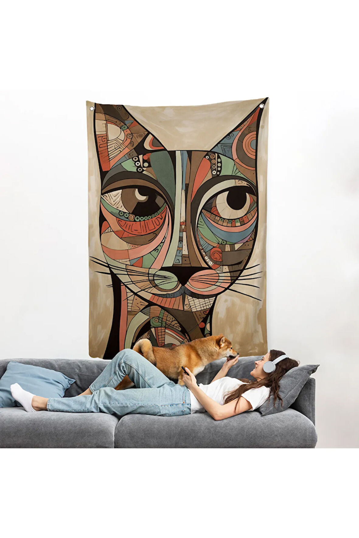 Desenli Kedi Duvar Örtüsü-7901