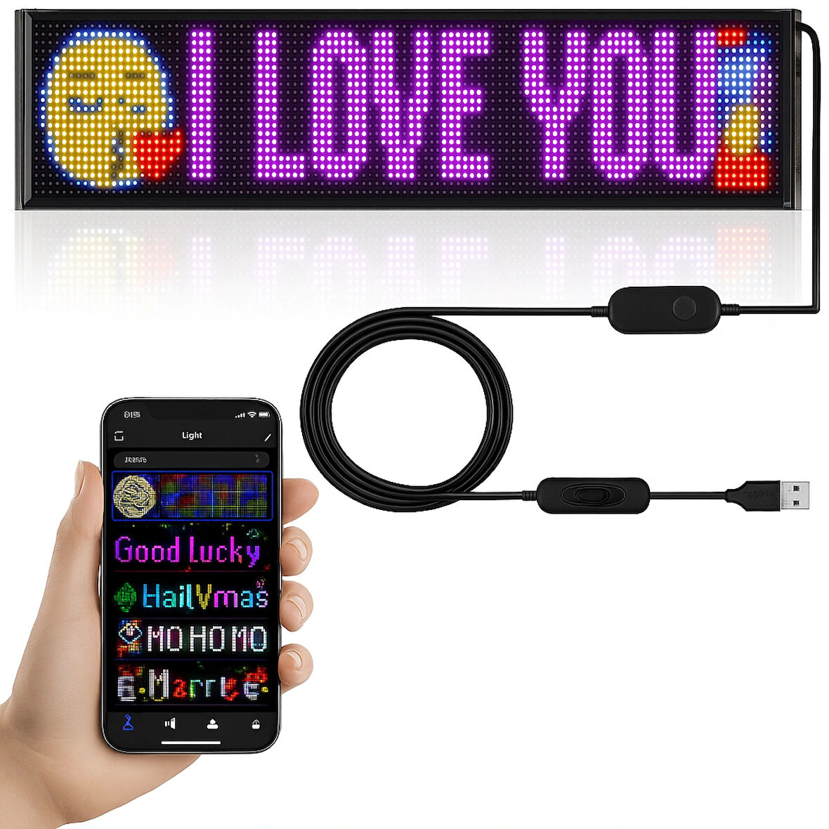 Rgb Led Matrix Panel Dijital Ekran  37X9 CM App Kontrollü Kumandalı 16x64 Led Animasyon Kayan Ekran