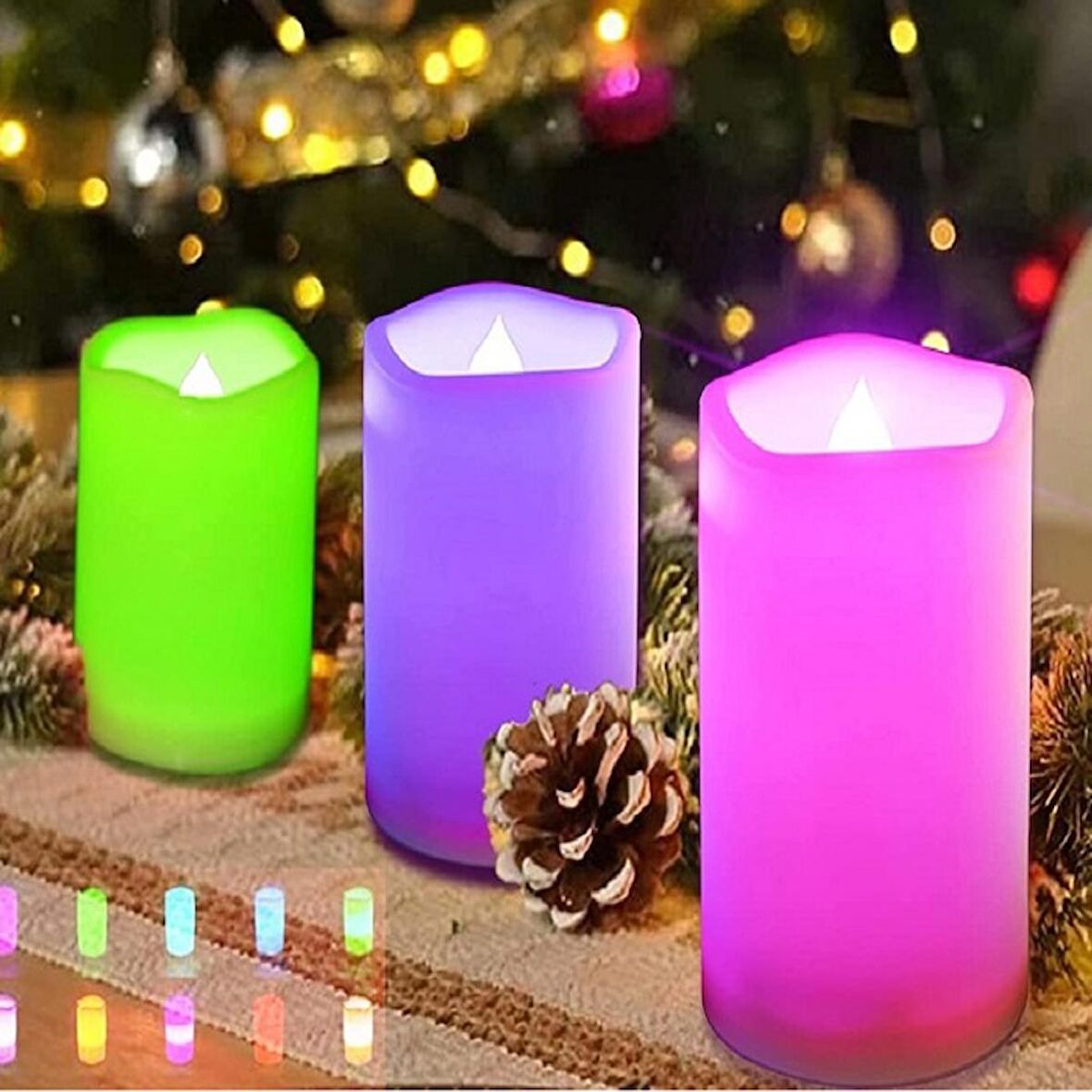 IŞIKLI ROMANTİK MUMLAR LED REMOTE CONTROL ELECTRONİC CANDLE KUMANDALI RENKLİ IŞIKLI MUM 3LÜ SET IŞIKLI MUM