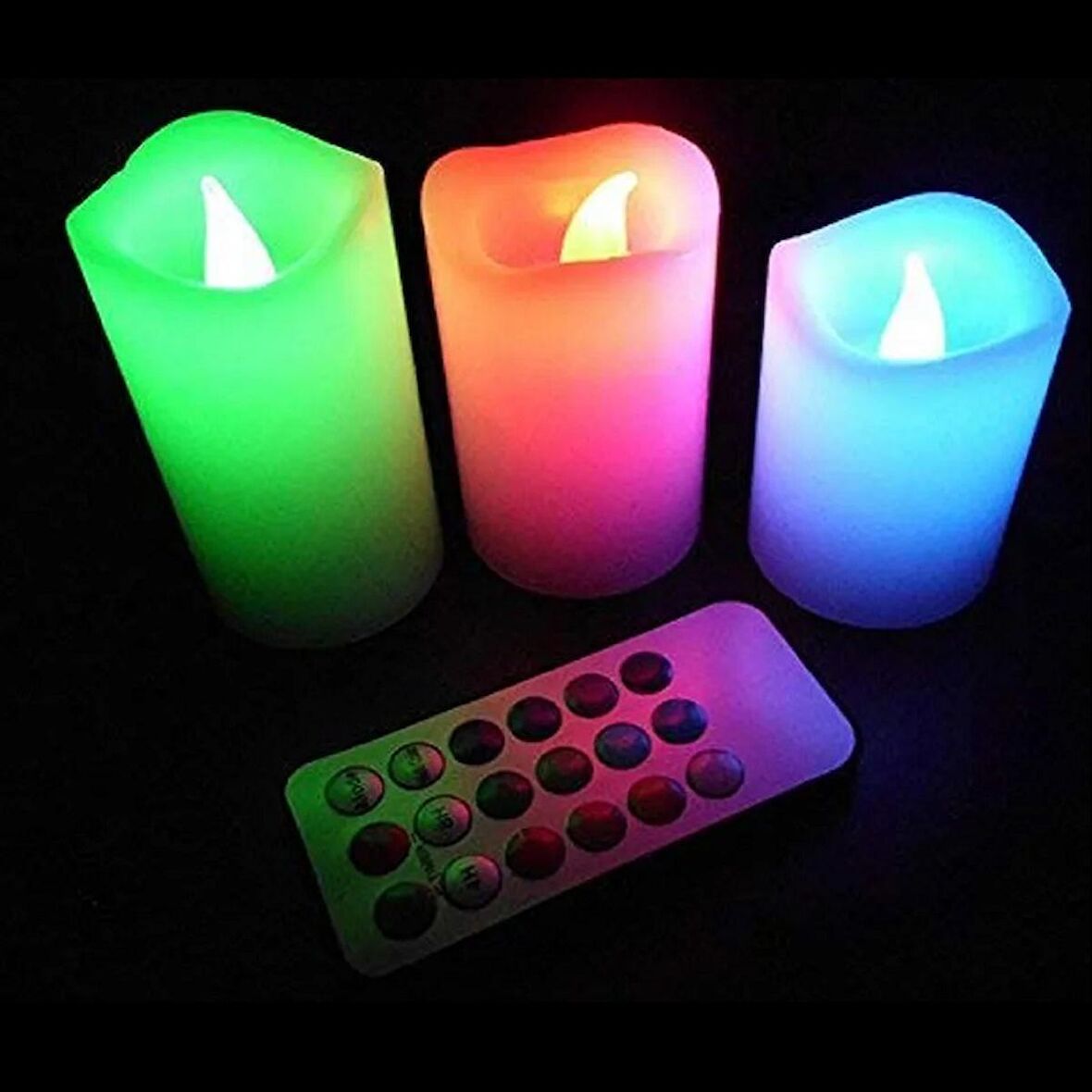 LED REMOTE CONTROL ELECTRONİC CANDLE KUMANDALI RENKLİ IŞIKLI MUM 3LÜ SET IŞIKLI MUM ROMANTİK DEKOR MUM