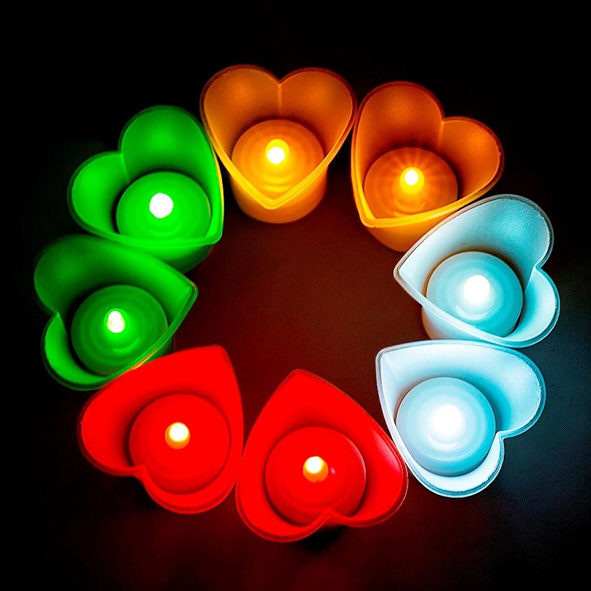 HEART LED LİGHT MULTİ COLORS CANDLE 8 ADET KALPLİ LED IŞIKLI MUM KIRMIZI MUM YEŞİL MUM BEYAZ MUM SARI MUM