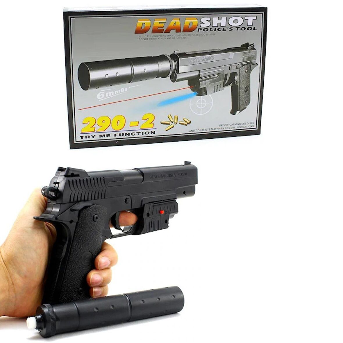 VIP LAZERLİ IŞIKLI BONCUK TABANCASI BONCUK ATAN TABANCA 6mm 400 ADET BONCUK SİYAH OYUNCAK TABANCA