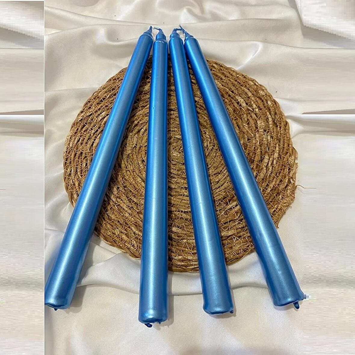 10 PCS VIP CHRISTMAS CANDLE METALLIC BRIGHT BLUE CANDLESTICK 10ADET MAVİ ŞAMDAN MUMU YILBAŞI MUMLARI