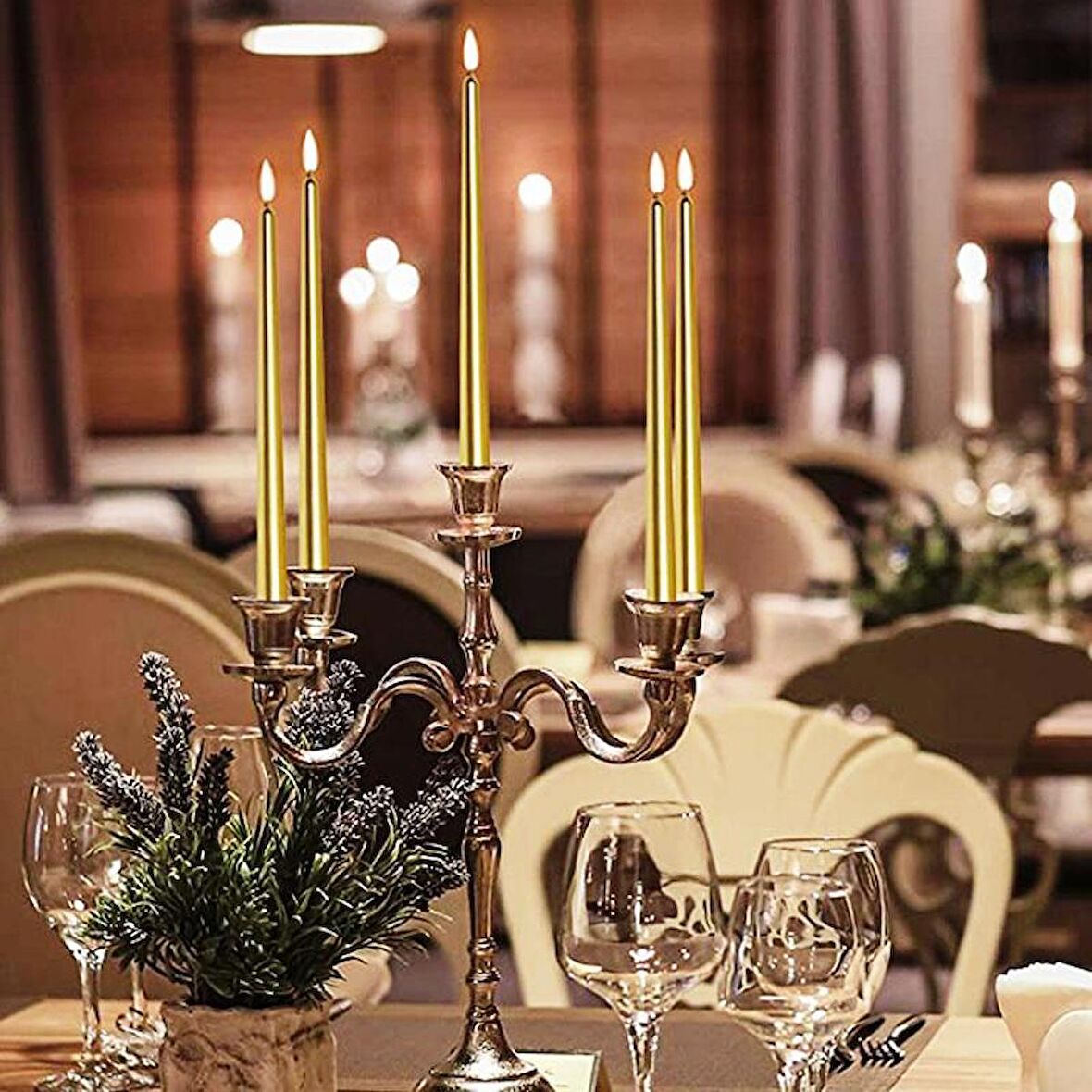 10 PCS CHRISTMAS CANDLE METALLIC BRIGHT GOLD CANDLESTICK 10 ADET ALTIN ŞAMDAN MUMU YILBAŞI MUMLARI