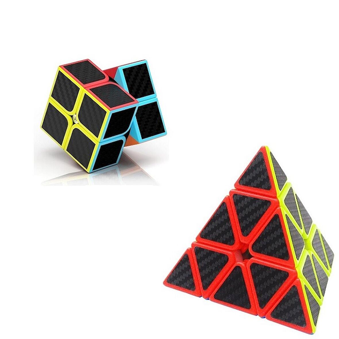 2 SET PROFESSIONAL QY SPEED CORBON FİBER CUBE 2Lİ SET PİRAMİT ZEKA KÜPÜ 2X2 ZEKA KÜPÜ RUBİKS CUBE