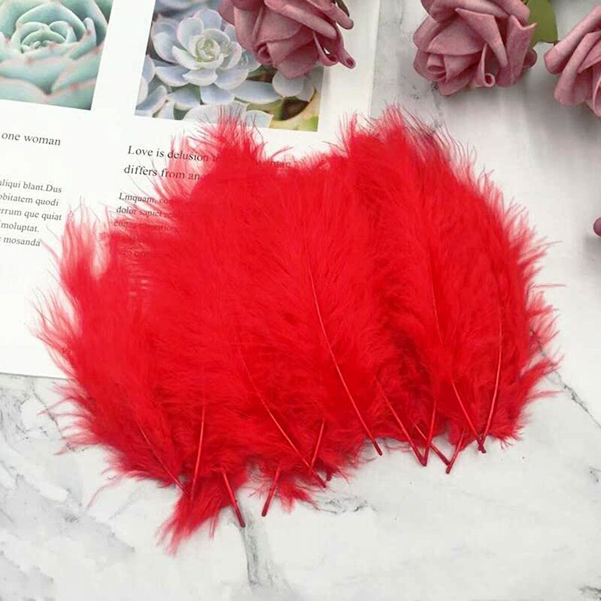 100 ADET KIRMIZI KUŞ TÜYÜ DECOR VIP RED BIRD FEATHER KIRMIZI ŞEFFAF BALON TÜYÜ KIRMIZI SÜSLEME TÜYÜ