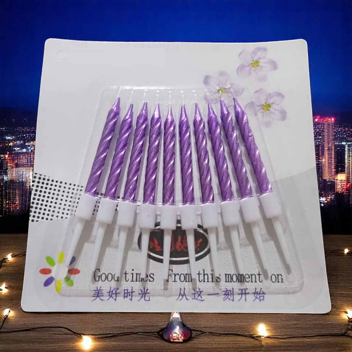 10 ADET MOR YÜKSEK KALİTE KIVRIMLI METALİK MOR MUM 8 CM MOR PASTA MUMU PARLAK MOR DOĞUM GÜNÜ MUMU