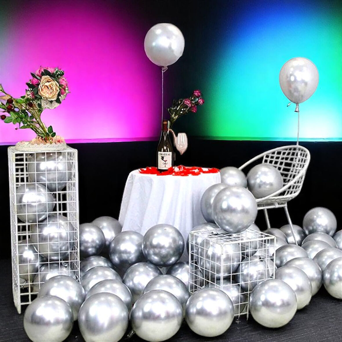 ULTRA YÜKSEK KALİTE 50ADET GÜMÜŞ KROM BALON AYNALI BALON PARLAK BALON METALİK BALON KROM GÜMÜŞ BALON