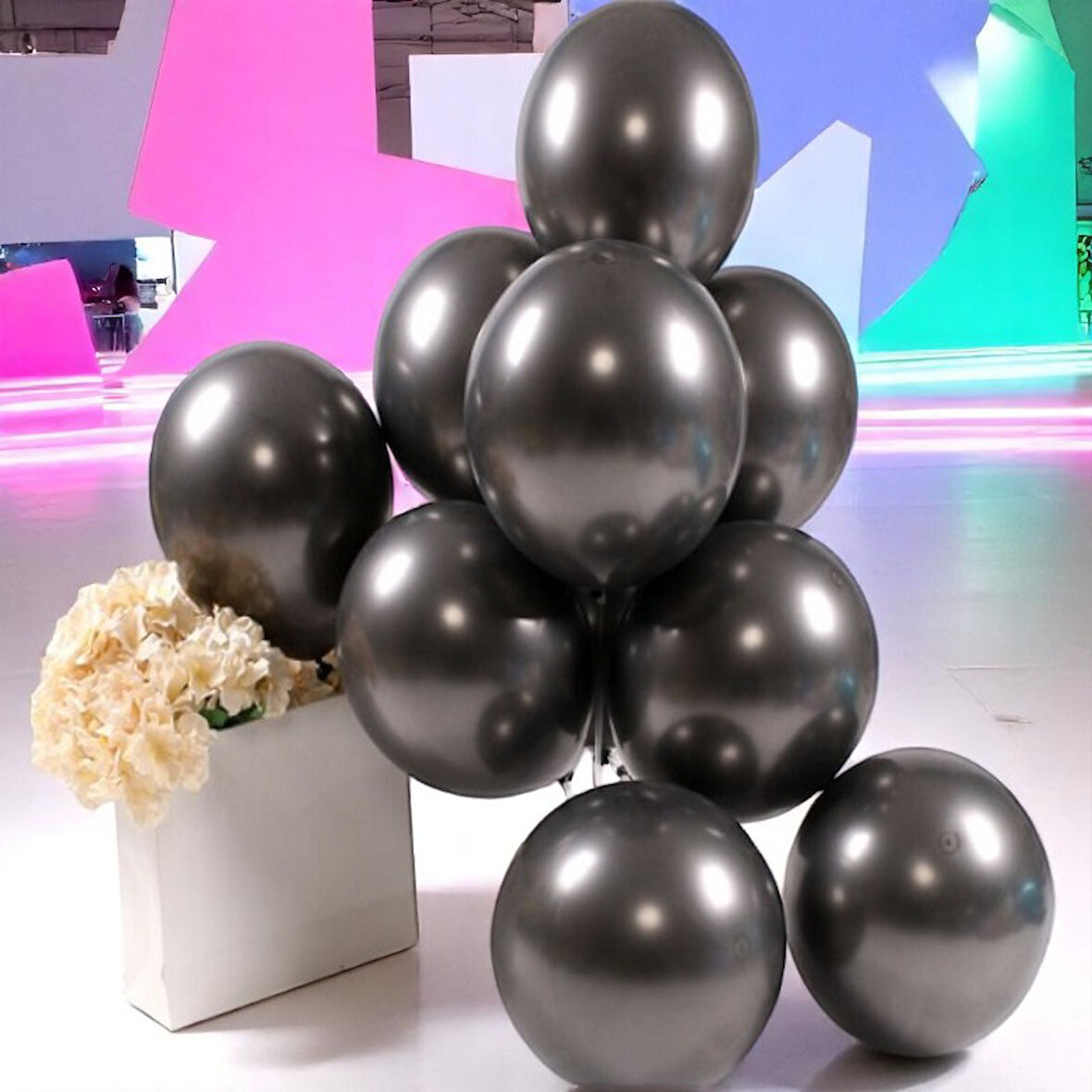 ULTRA YÜKSEK KALİTE 50ADET SİYAH KROM BALON AYNALI BALON PARLAK BALON METALİK BALON KROM SİYAH BALON