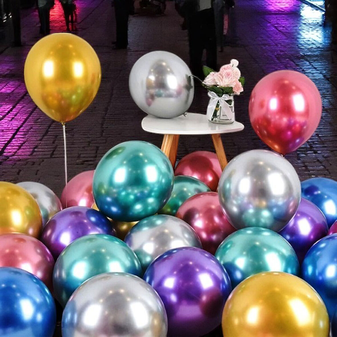 ULTRA YÜKSEK KALİTE 50 ADET RENKLİ KROM BALON AYNALI BALON PARLAK METALİK BALON KROM RENKLİ BALON