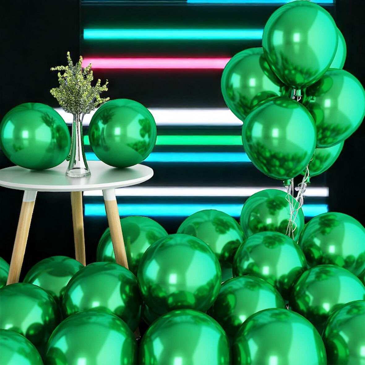 ULTRA YÜKSEK KALİTE 50 ADET KOYU YEŞİL KROM BALON AYNALI PARLAK METALİK BALON KROM KOYU YEŞİL BALON