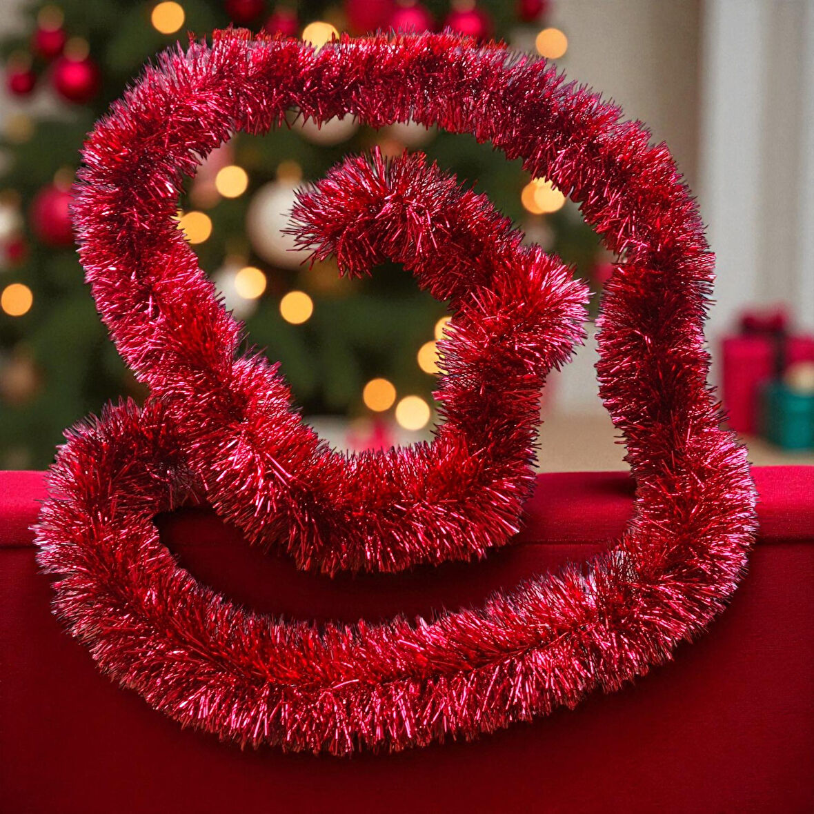 2 METRE METALİK KIRMIZI YILBAŞI BOYUN SİMİ KIRMIZI YUMUŞAK BOYUN GARLANDI DEKOR KIRMIZI SÜSLEME SİMİ