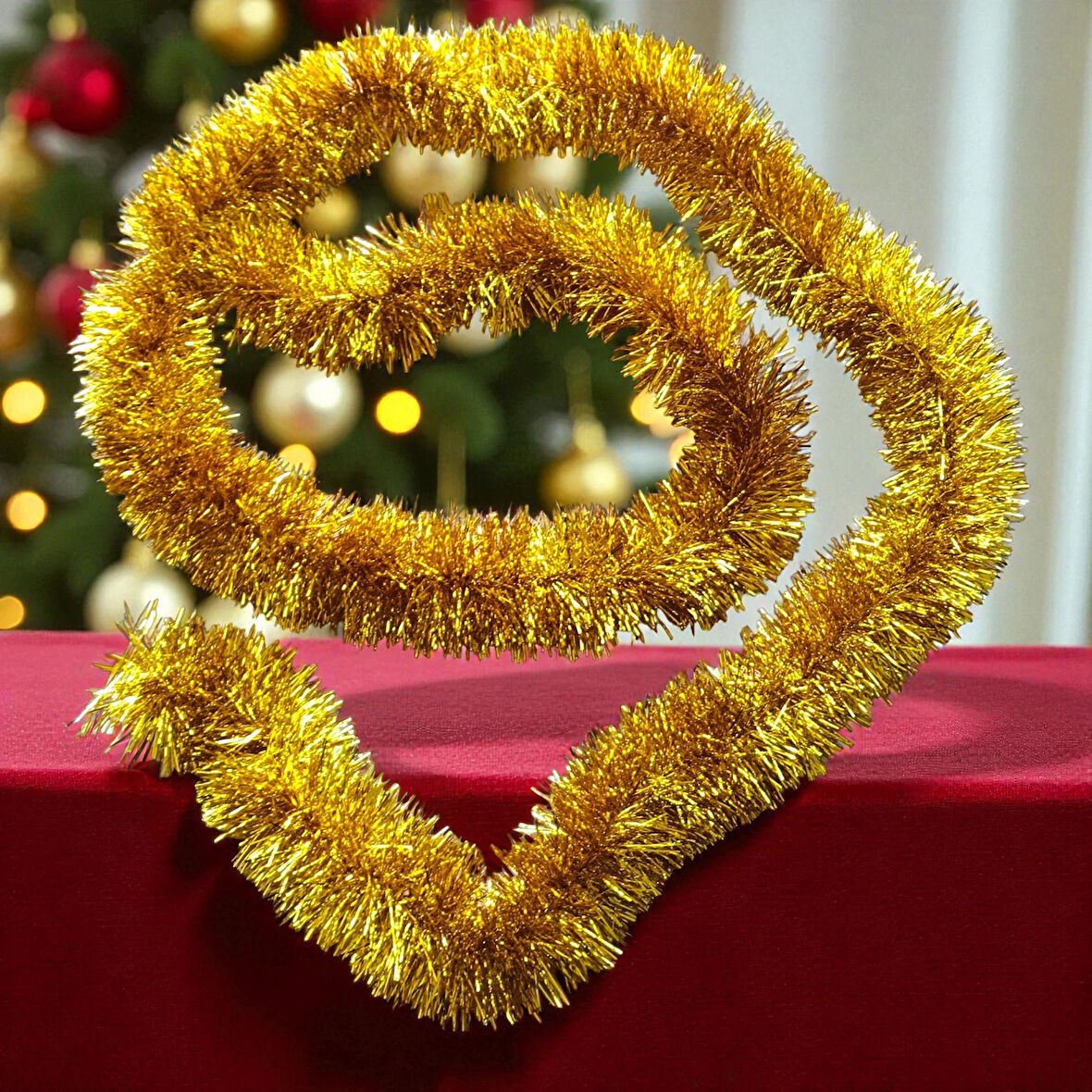 2 METRE PARLAK METALİK ALTIN YILBAŞI BOYUN SİMİ ALTIN YUMUŞAK BOYUN GARLANDI DEKOR ALTIN SÜSLEMESİMİ