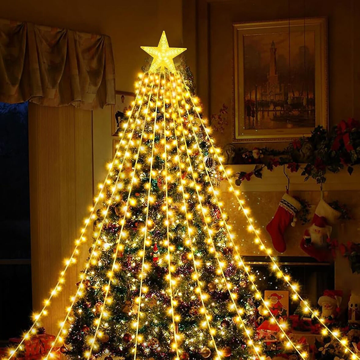 VIP PROFESYONEL IŞIKLI TEPE YILDIZLI LED IŞIK GÜN IŞIĞI 9 DALLI 282 LEDLİ IP65 SU GEÇİRMEZ LED IŞIK