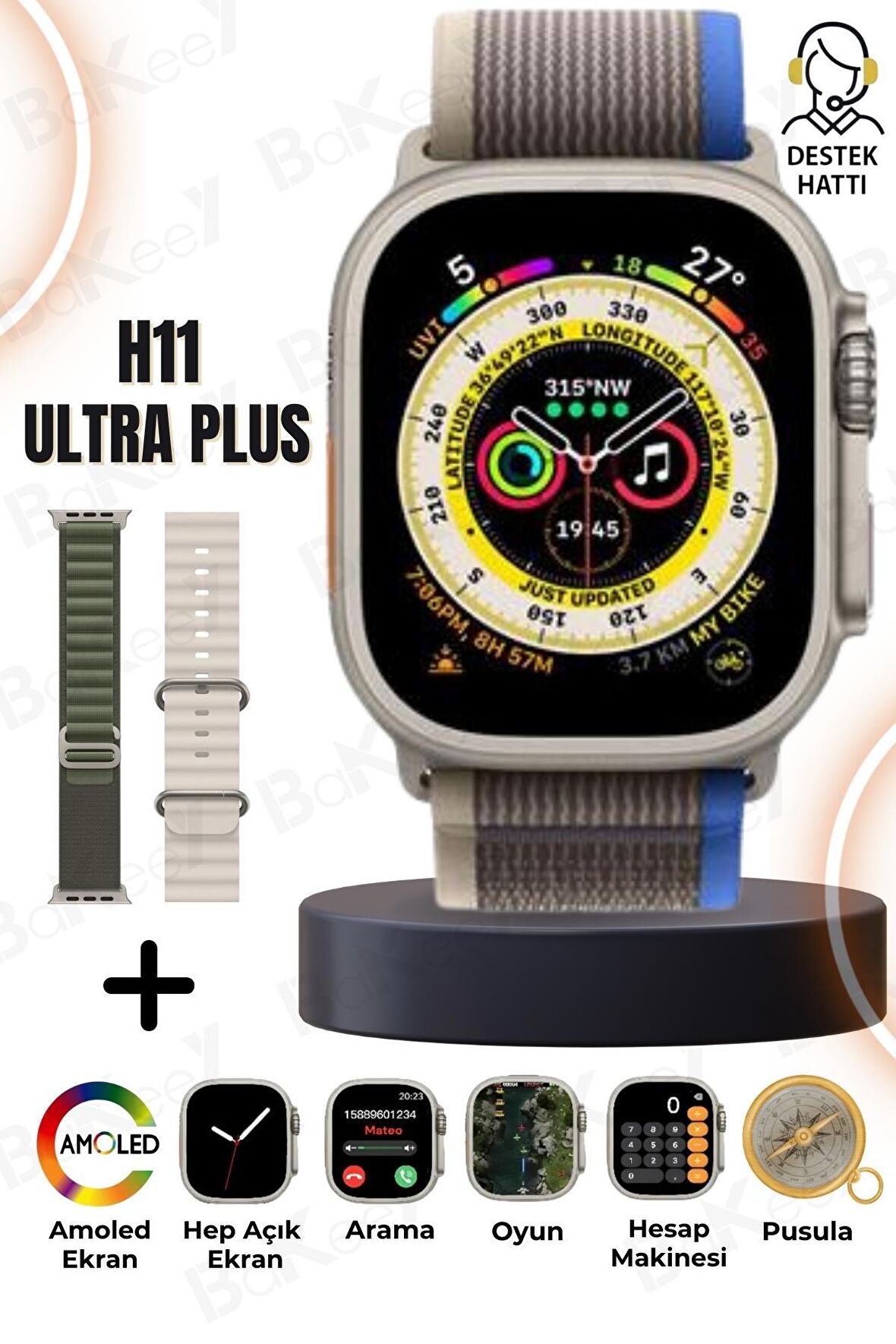 Bakeey H11 Ultra Plus Gri Akıllı Saat