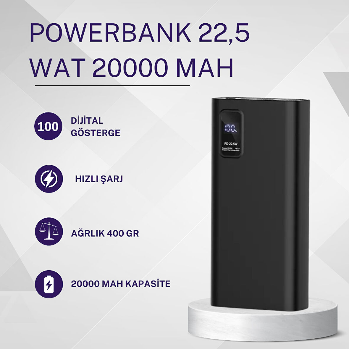 TRAVEL 20000 mAh Powerbank – 22.5W Hızlı Şarj, Mobil Cihazlar İçin Yüksek Performanslı Şarj Cihazı