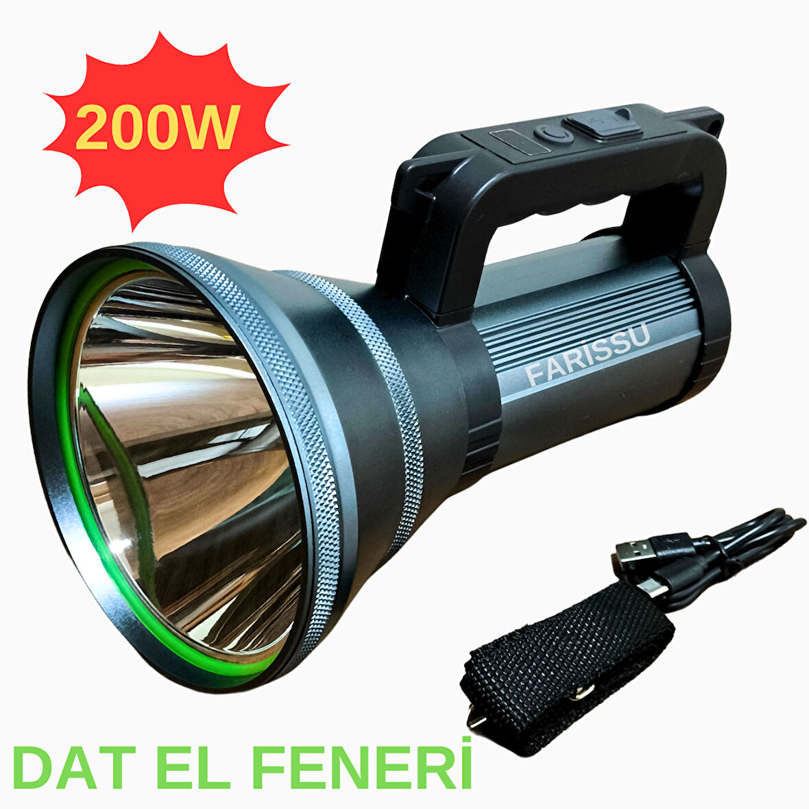 200W LED Şarjlı Kamp Feneri & El Feneri | 8800 mAh | 3 Işık Modlu | Powerbank Özellikli