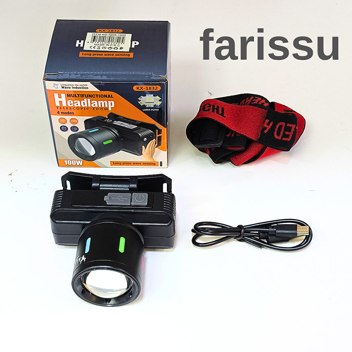 Şarjlı Kafa Lambası KX-1832 | 60W LED Zoomlu | 3000mAh | Kamp & Açık Hava Kullanımı