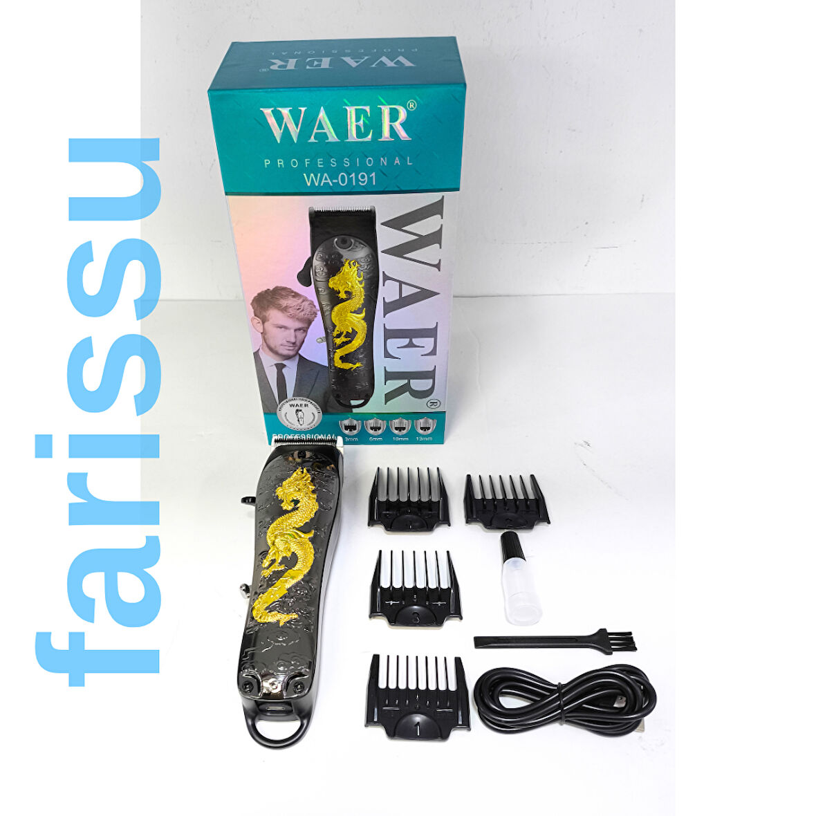 WAER Profesyonel Şarjlı Saç Sakal Tıraş Makinesi - WA-0191 Altın Ejderha Tasarımlı