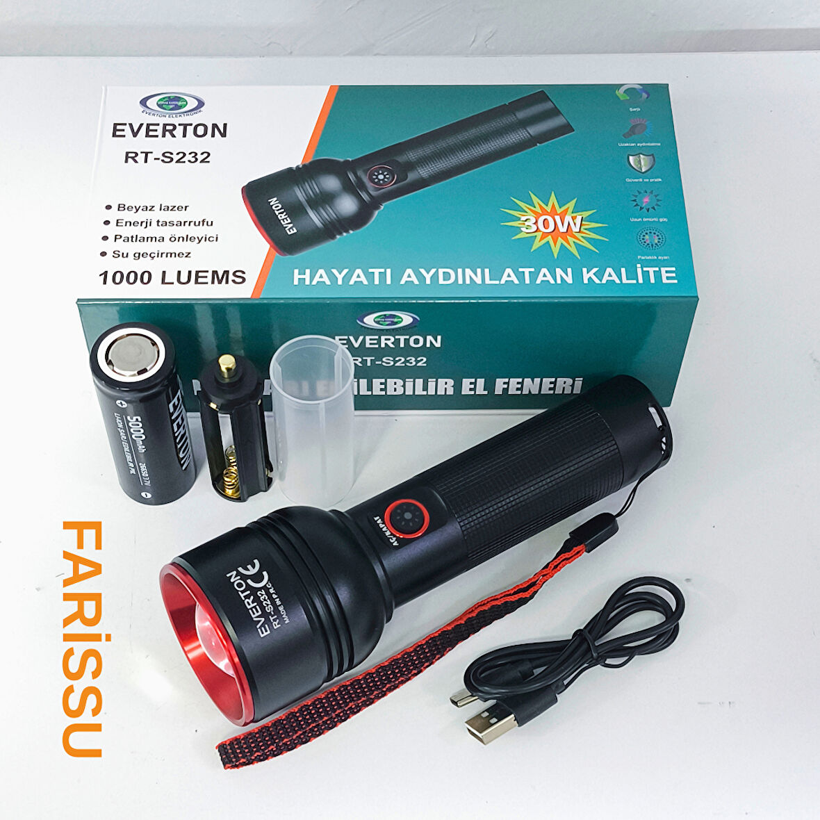 Everton RT-S232 Profesyonel Güçlü Işıklı ve Şarjlı El Feneri