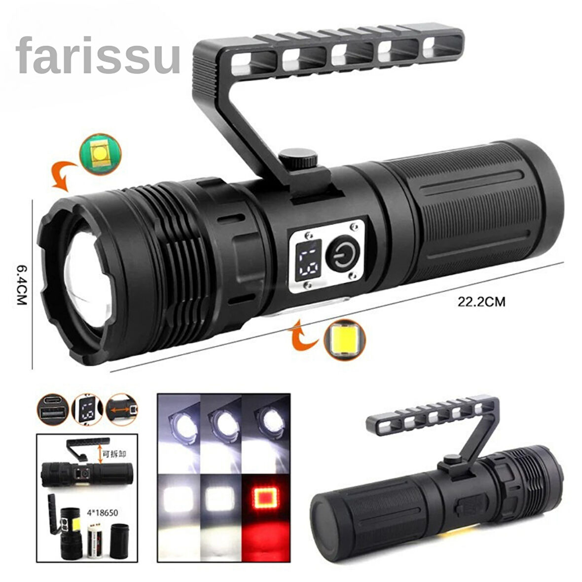 GK-S2303B Ultra Parlak Şarj Edilebilir El Feneri - 8000 Lümen, Çok Modlu, Powerbank Özellikli