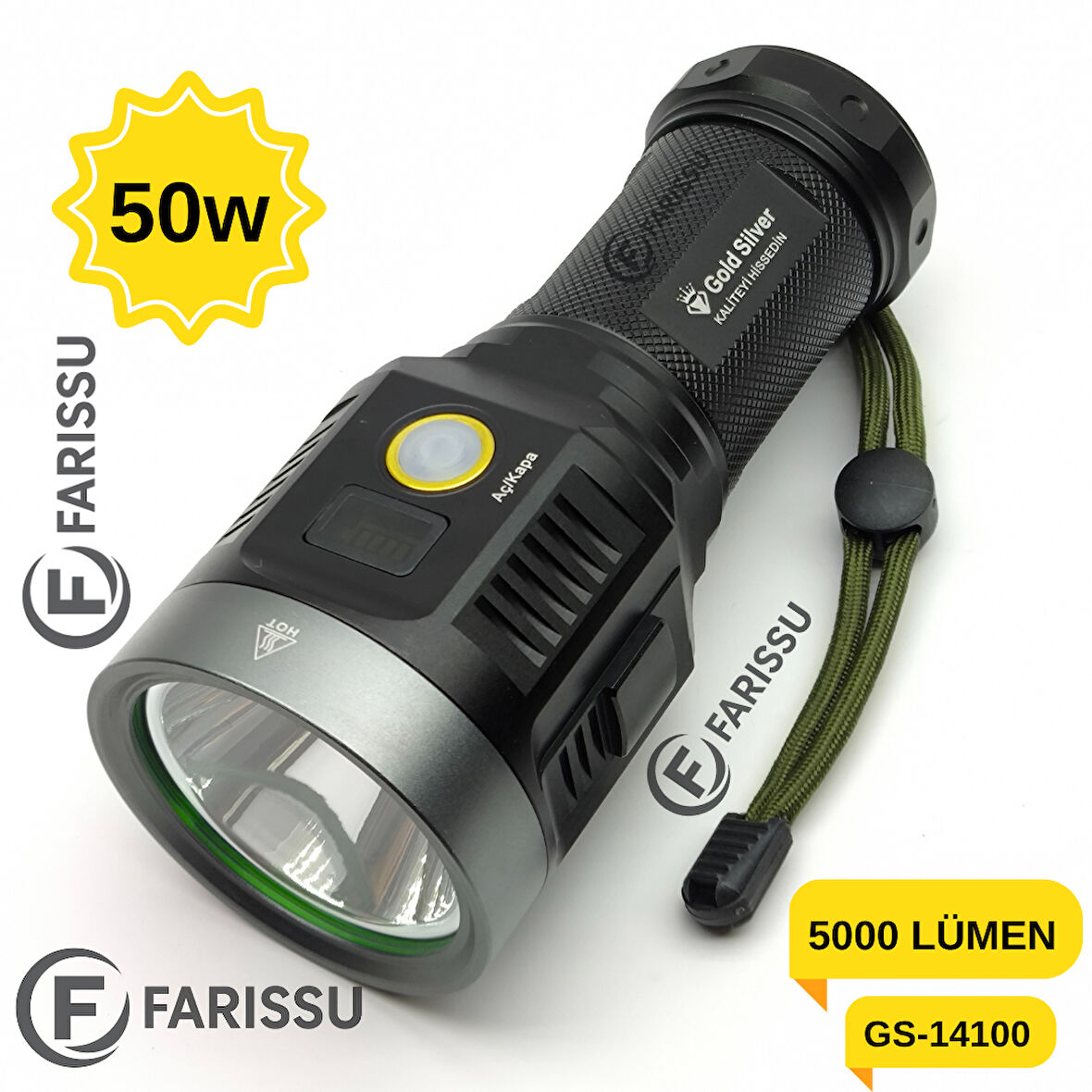 Gold Silver GS-14100 50W 5000 Lümen Profesyonel Şarjlı El Feneri