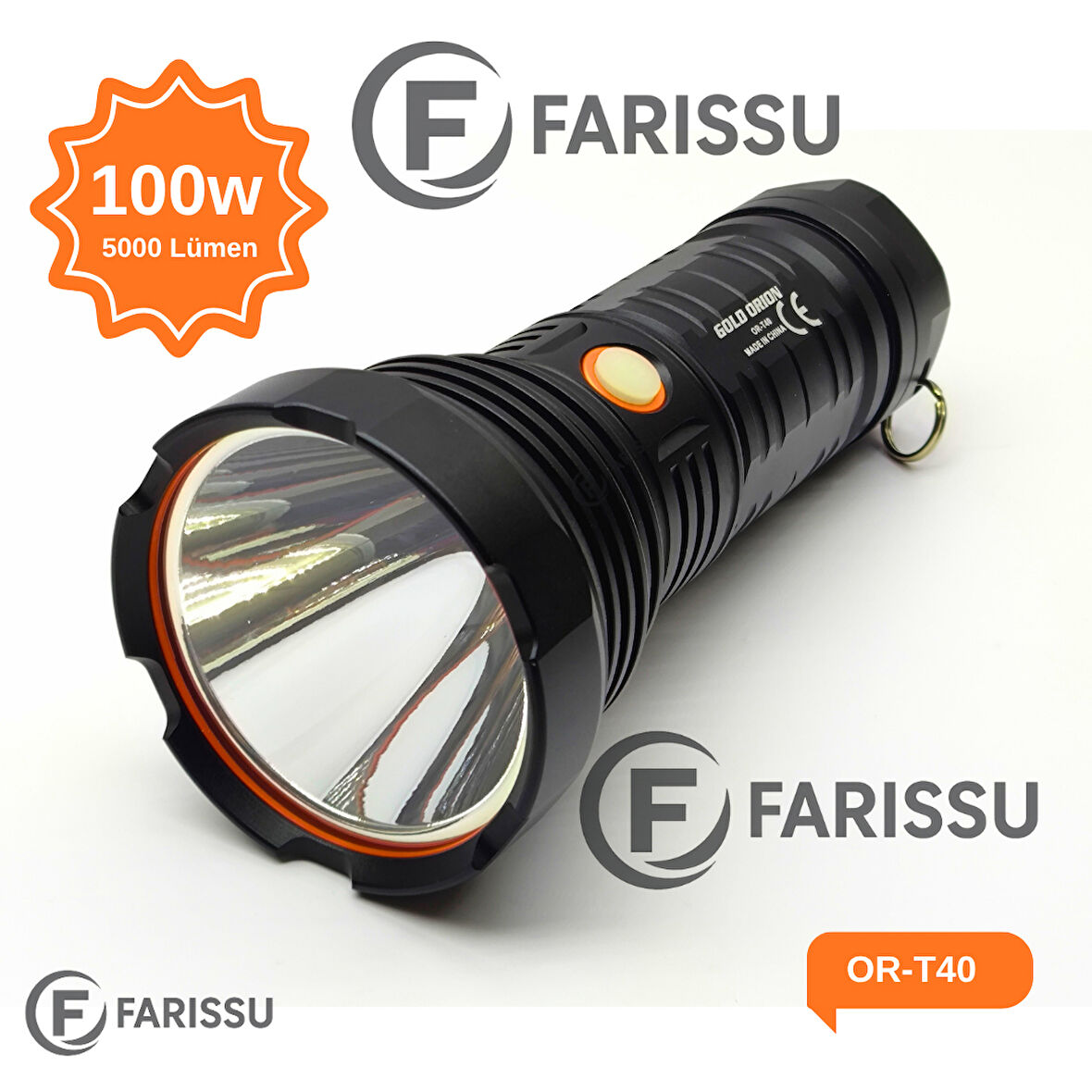 OR-T40 100W 5000 Lümen Şarj Edilebilir LED El Feneri - Yüksek Performans ve Uzun Çalışma Süresi