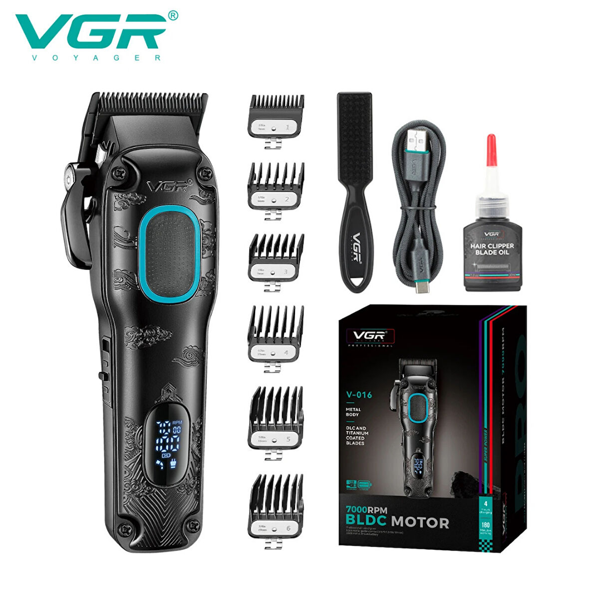 VGR V-016 BLDC Motor 7000RPM berber erkekler için şarj edilebilir profesyonel saç kesme makinesi