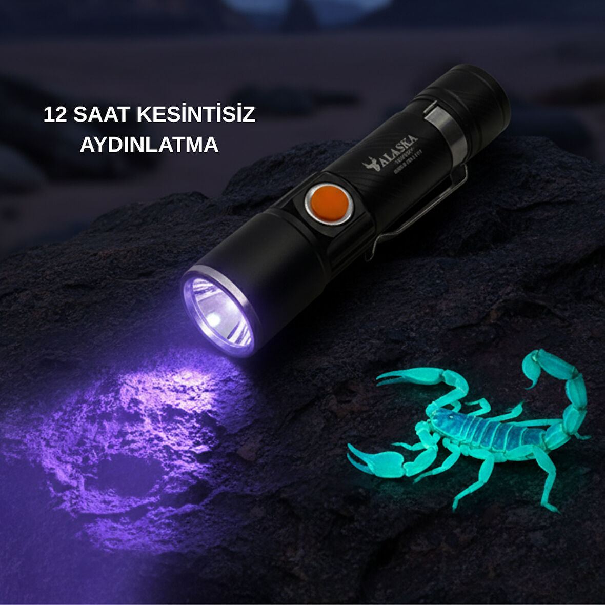 ALASKA ULTRA PARLAK ŞARJLI UV LED AKREP FENERİ