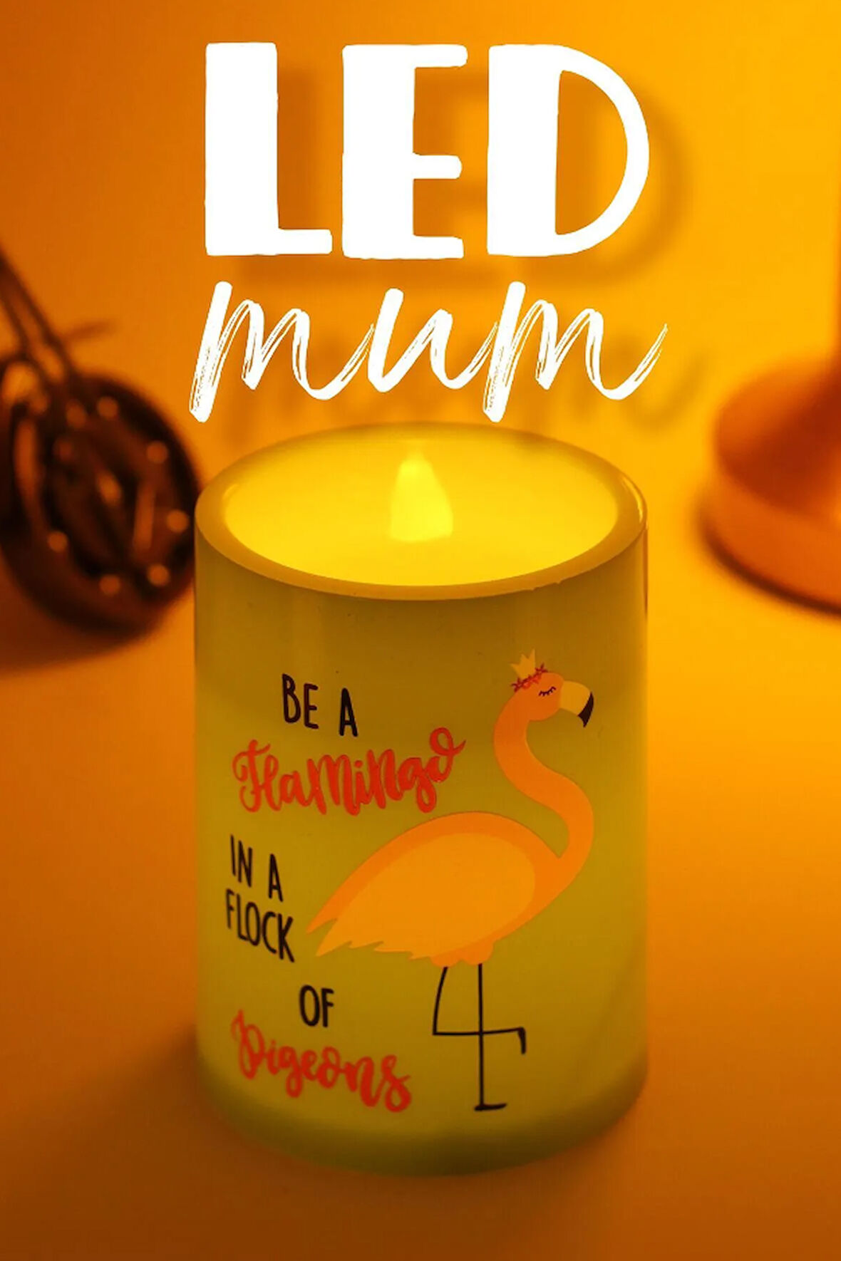 Led Mum 3Lü Flamingo Bardak Tipi Pilli Dumansız Alevli Dekoratif Yapay Mum 10 cm