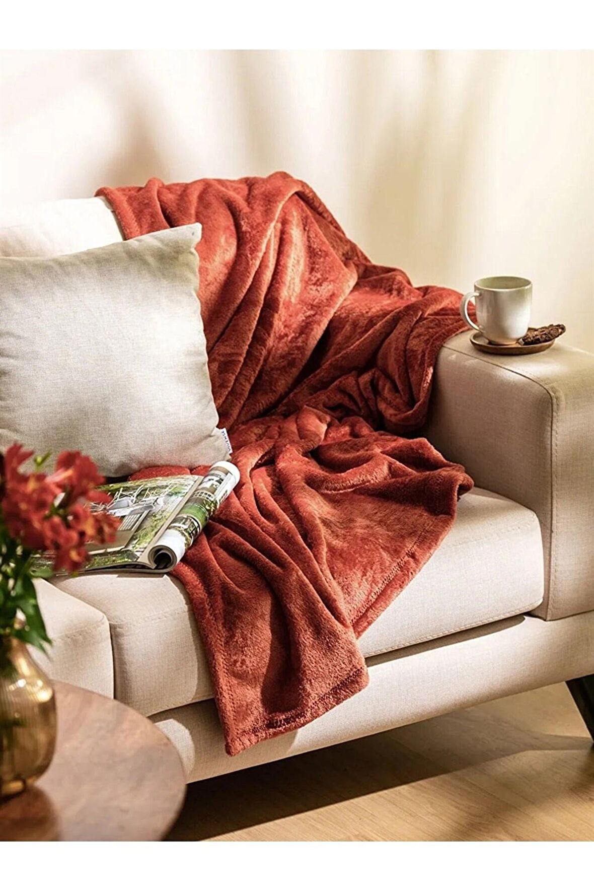 Mulberry Çift Kişilik Polar Battaniye Kiremit 220 x 230 cm