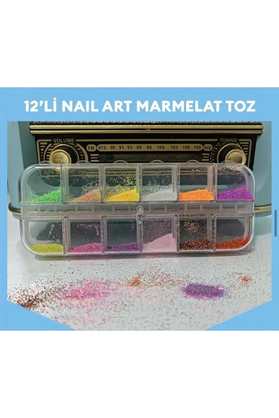 Tırnak Tozu 12 Bölmeli Nail Art Süsleme