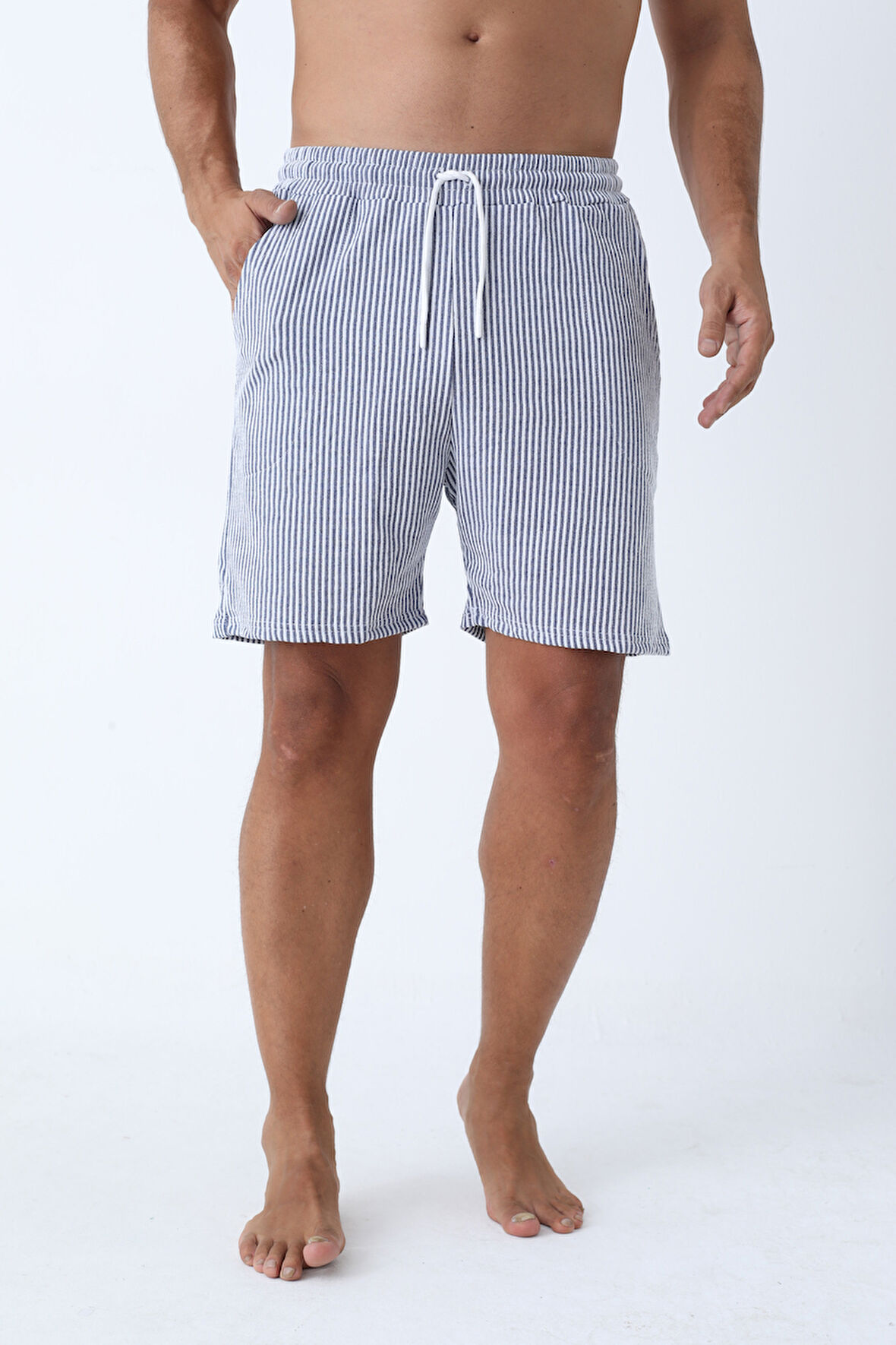 Raspberry Suyolu Çizgili Erkek Cepli Şort