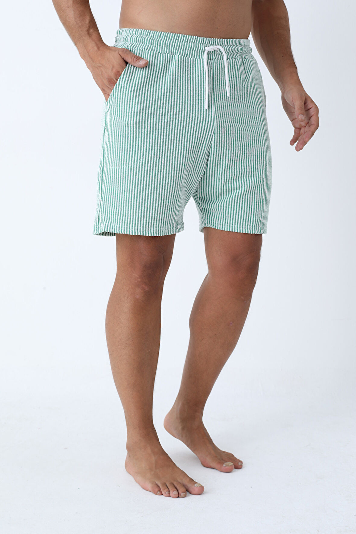 Raspberry Suyolu Çizgili Erkek Cepli Şort