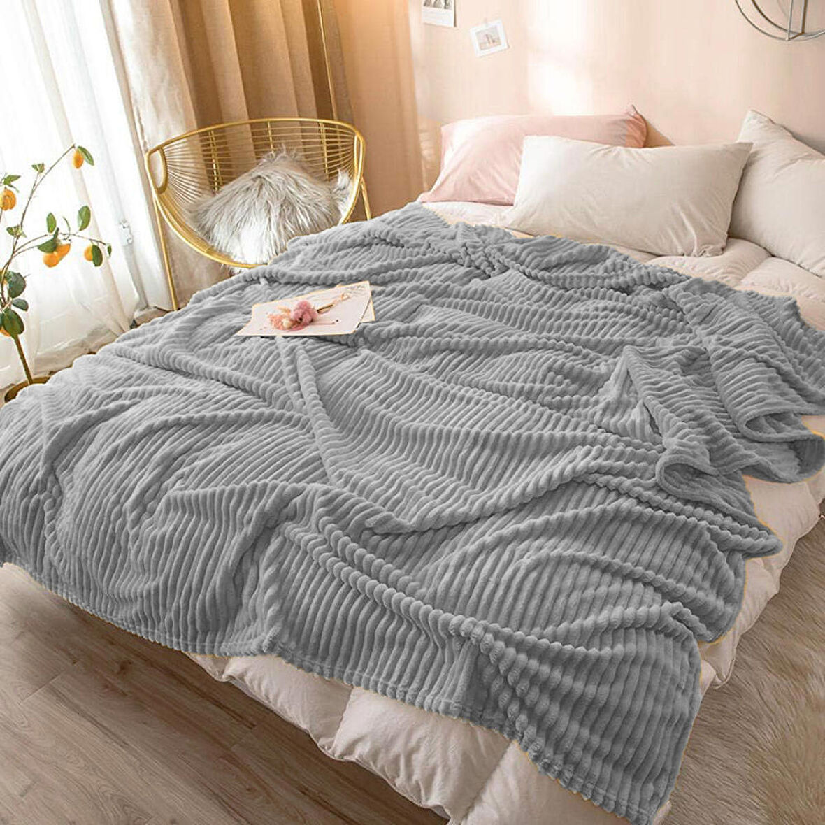 Mulberry Çift Kişilik Polar Battaniye Gri 210 x 230 cm