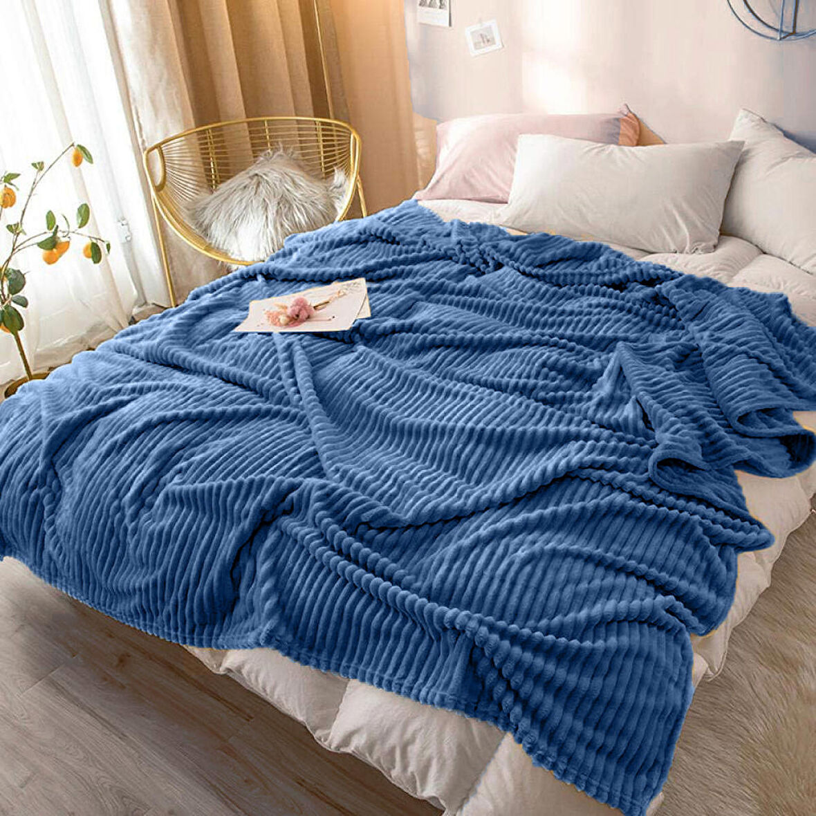 Mulberry Çift Kişilik Polar Battaniye Mavi 210 x 230 cm