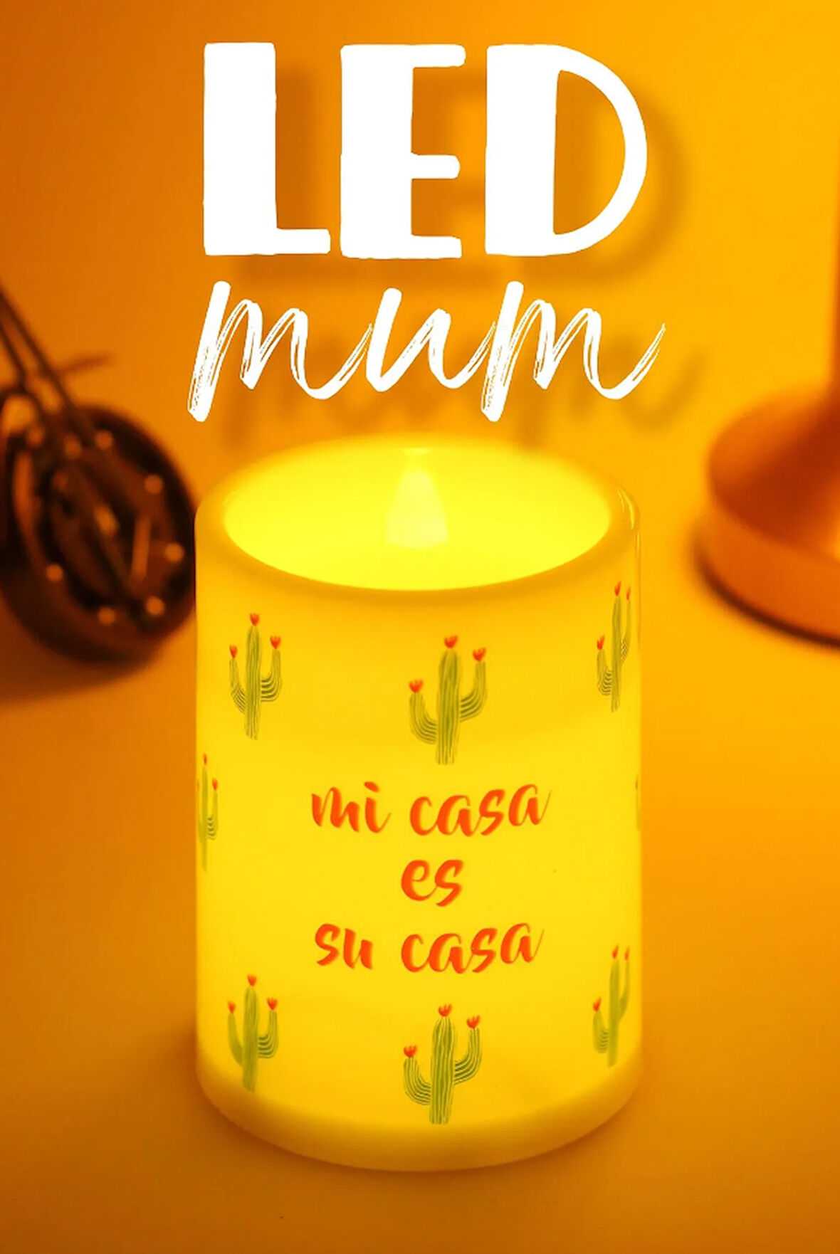 Led Mum 3Lü Kaktüs Bardak Tipi Pilli Dumansız Alevli Dekoratif Yapay Mum 10 cm