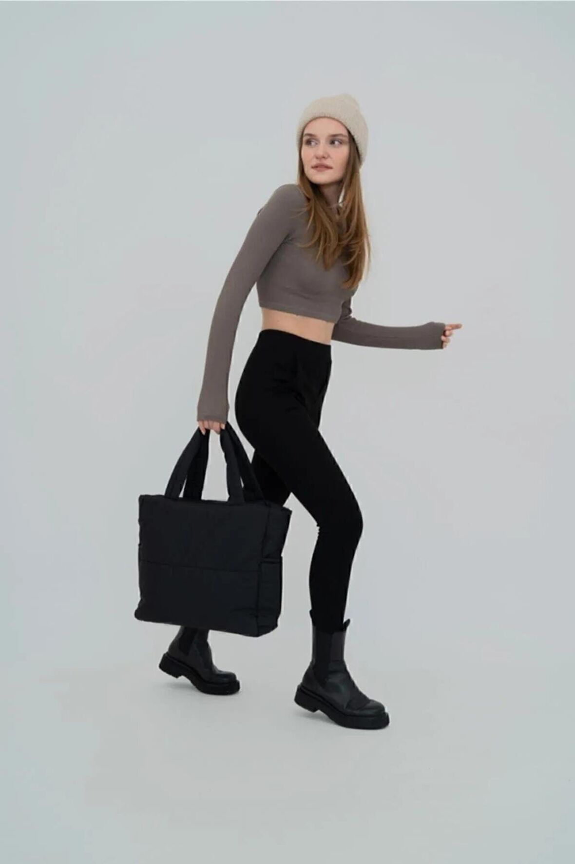 Kabartmalı Puf Kumaş Shopper Kadın Omuz Kol Çanta