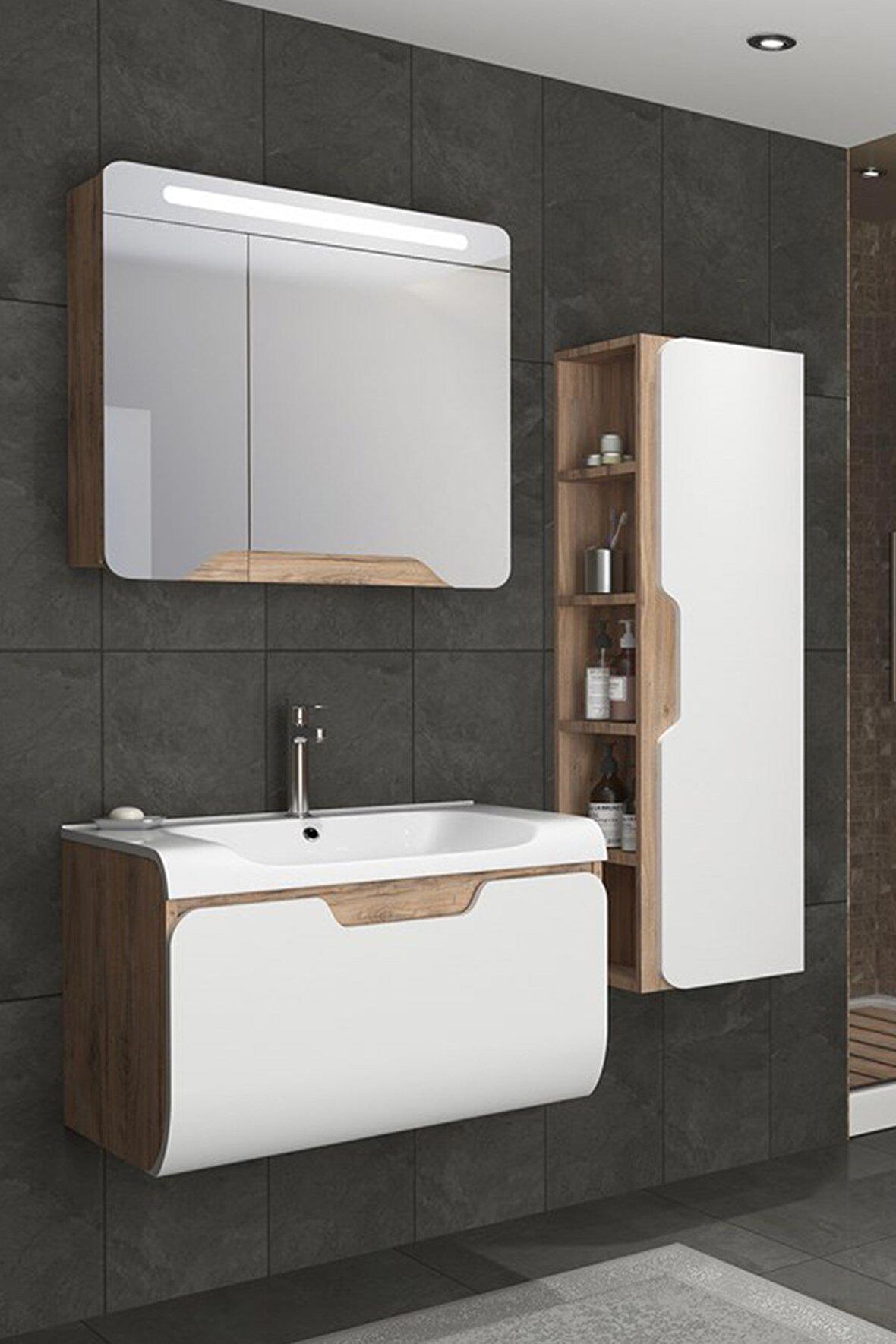 TALES 80 CM BANYO DOLABI DORADO/BEYAZ - BOY DOLAP HARİÇ 