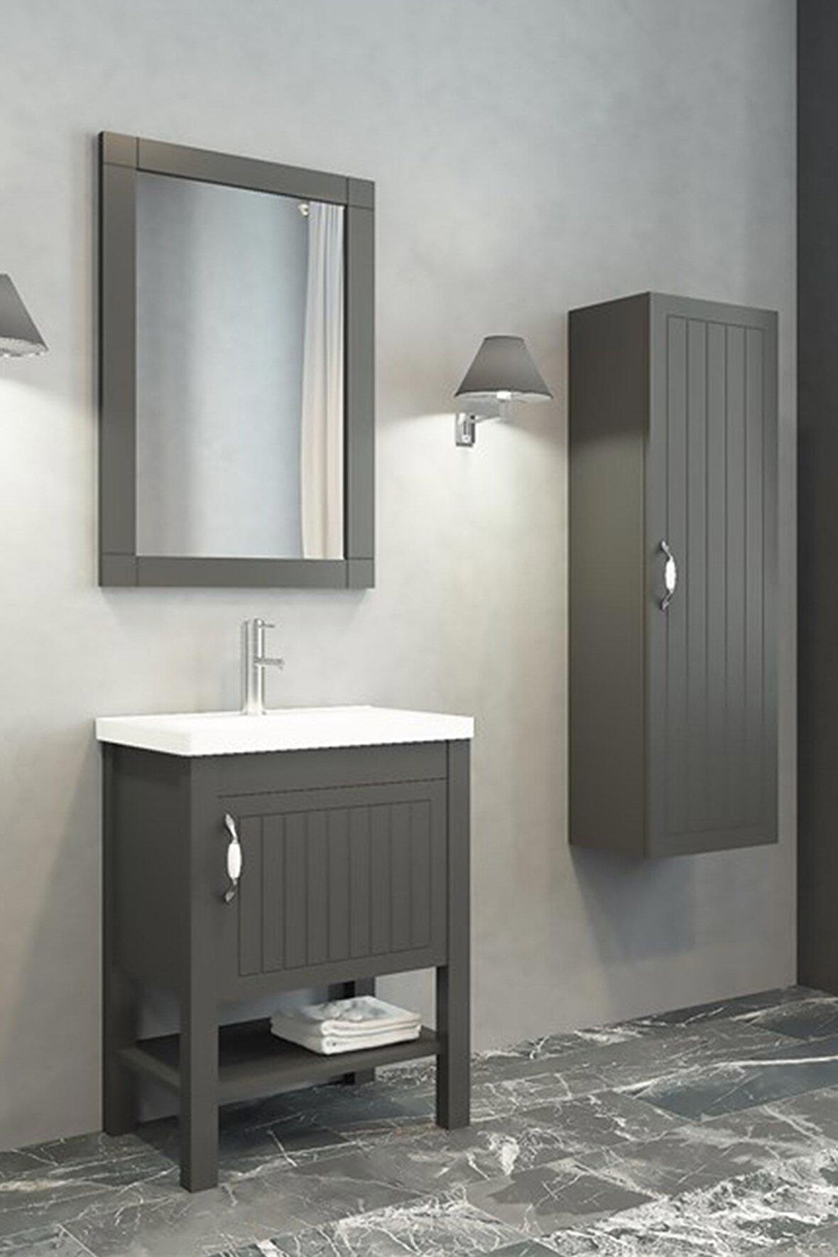 HELEN 65 CM BANYO DOLABI ANTRASİT - BOY DOLAP DAHİL 