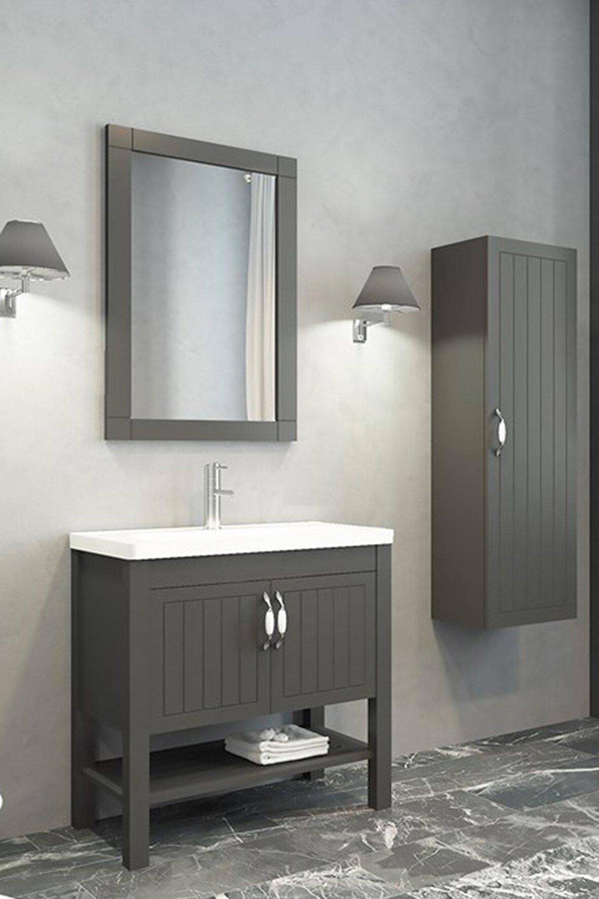HELEN 80 CM BANYO DOLABI ANTRASİT - BOY DOLAP DAHİL 