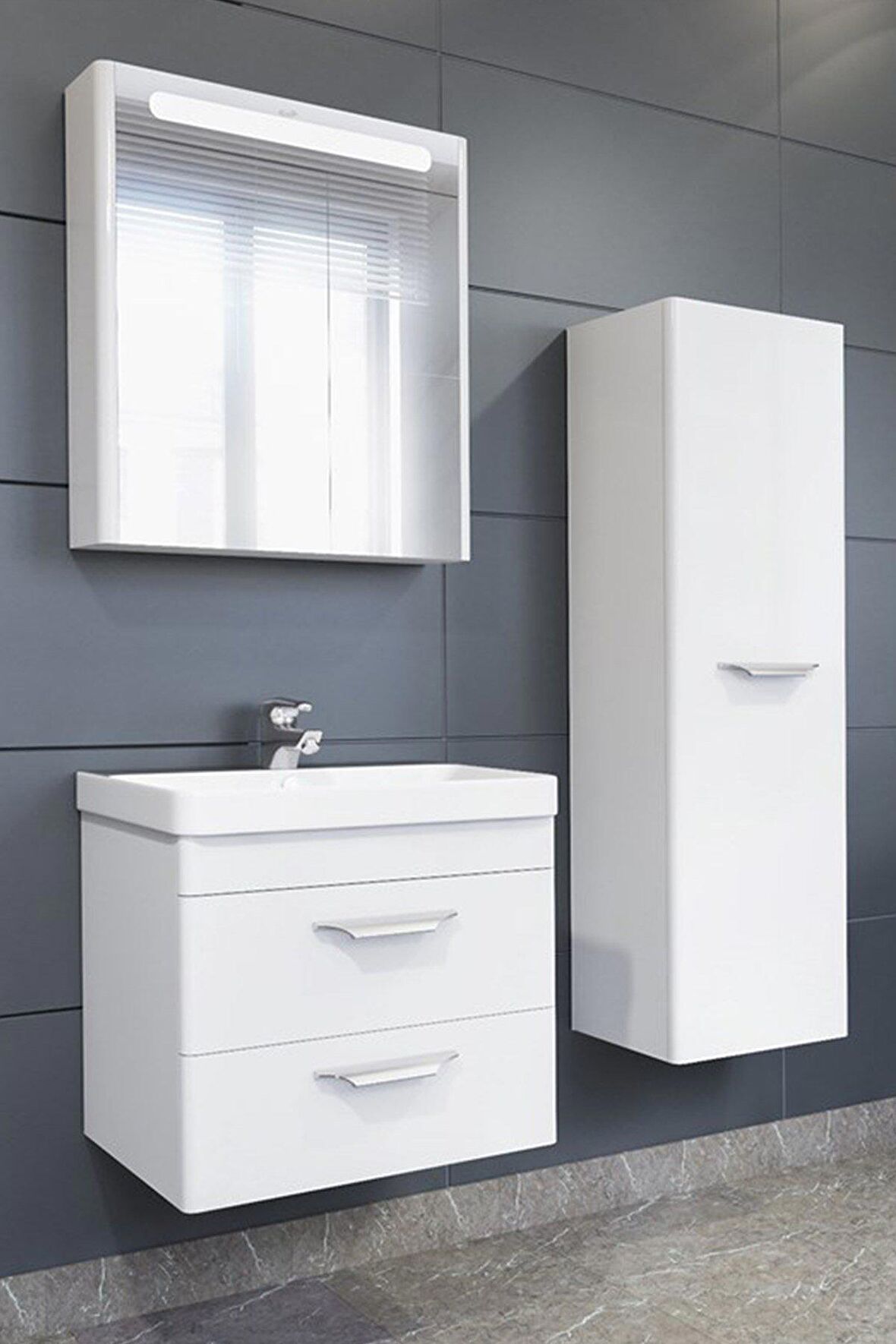 MARİA 60 CM BANYO DOLABI BEYAZ - BOY DOLAP DAHİL 