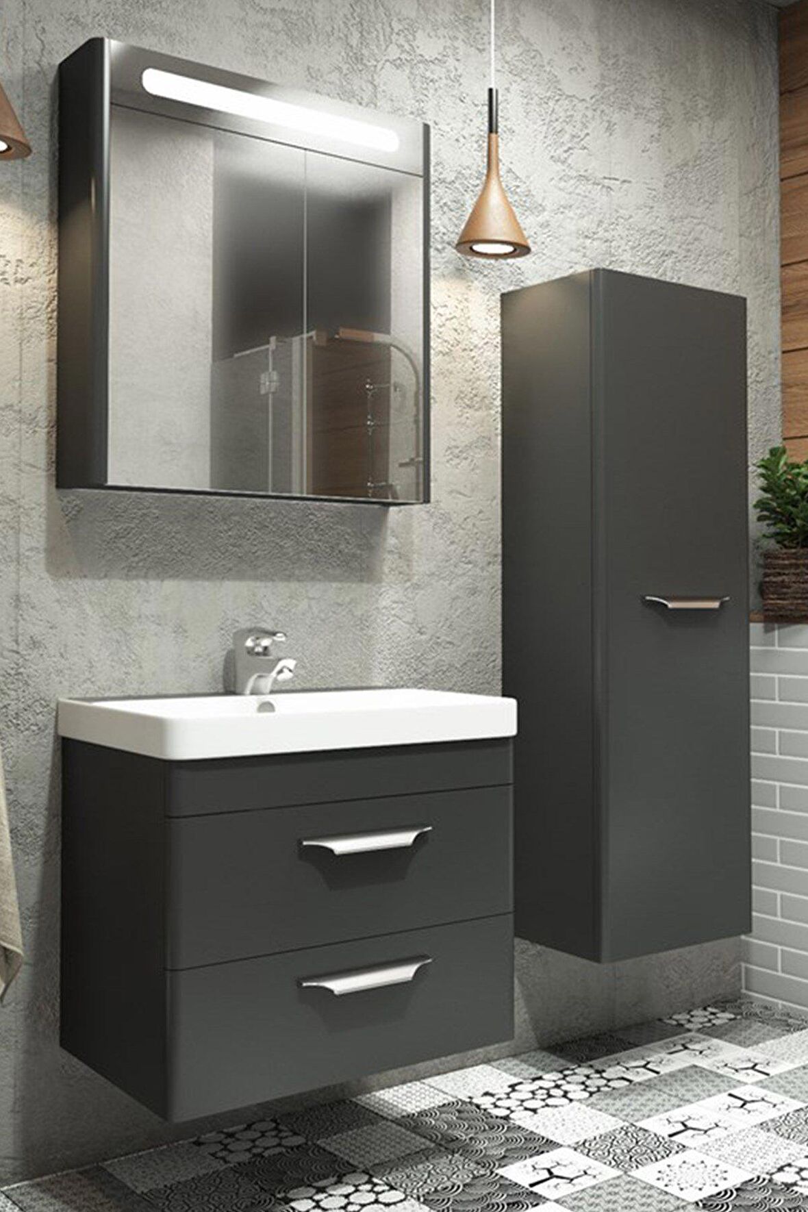 MARİA 60 CM BANYO DOLABI  ANTRASİT - BOY DOLAP DAHİL 