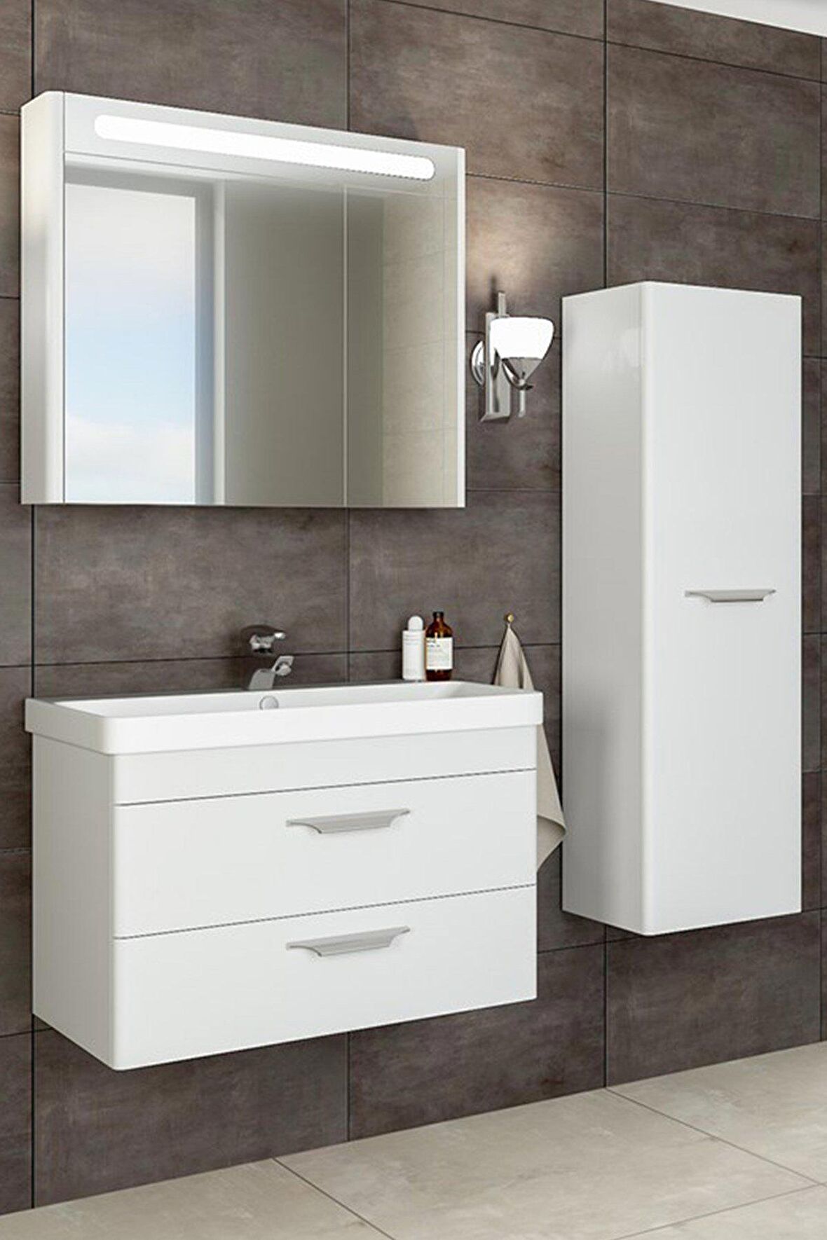 MARİA 80 CM BANYO DOLABI  BEYAZ - BOY DOLAP DAHİL 