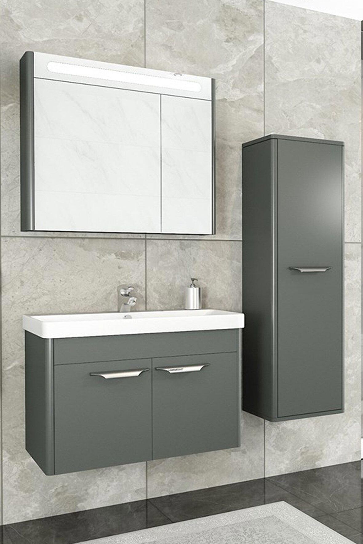 MAUNA 80 CM BANYO DOLABI  ANTRASİT  - BOY DOLAP DAHİL 