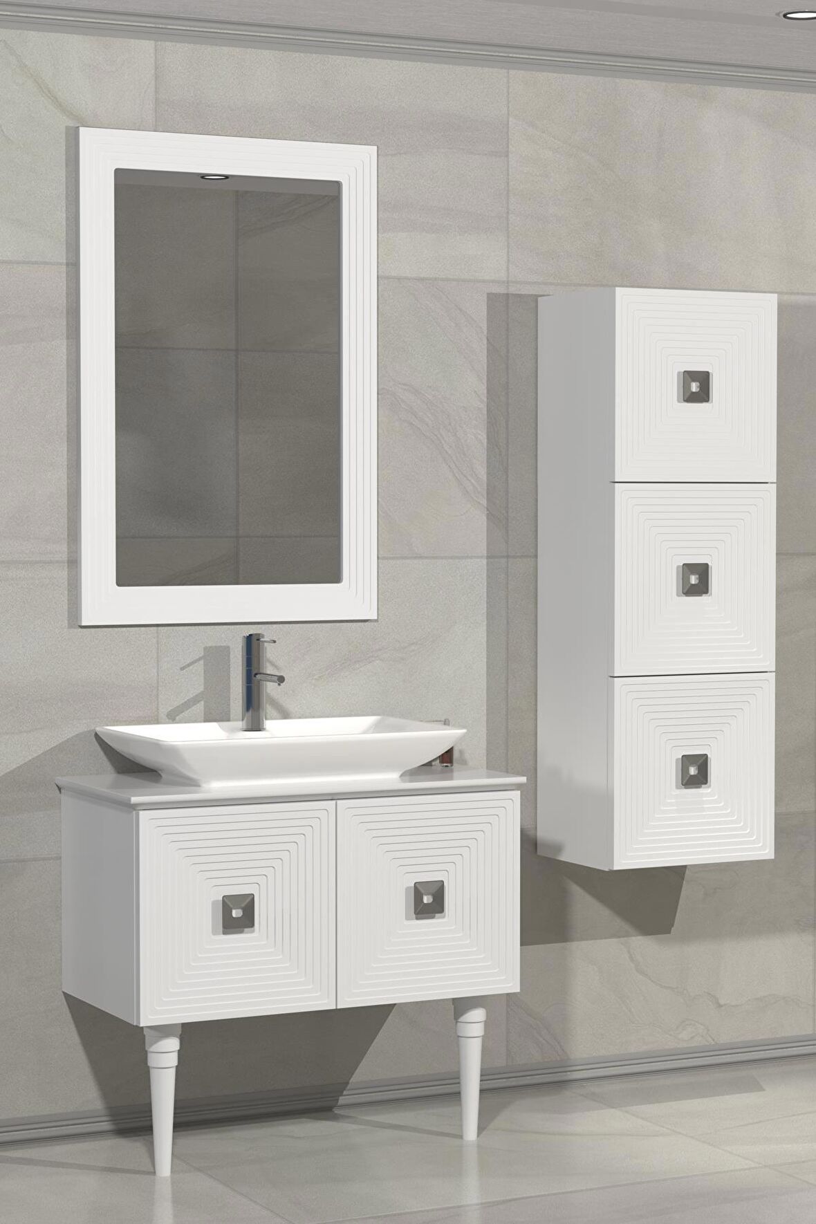 MOSTAR 80CM BEYAZ LAVABOLU BANYO DOLABI BEYAZ - BOY DOLAP DAHİL 