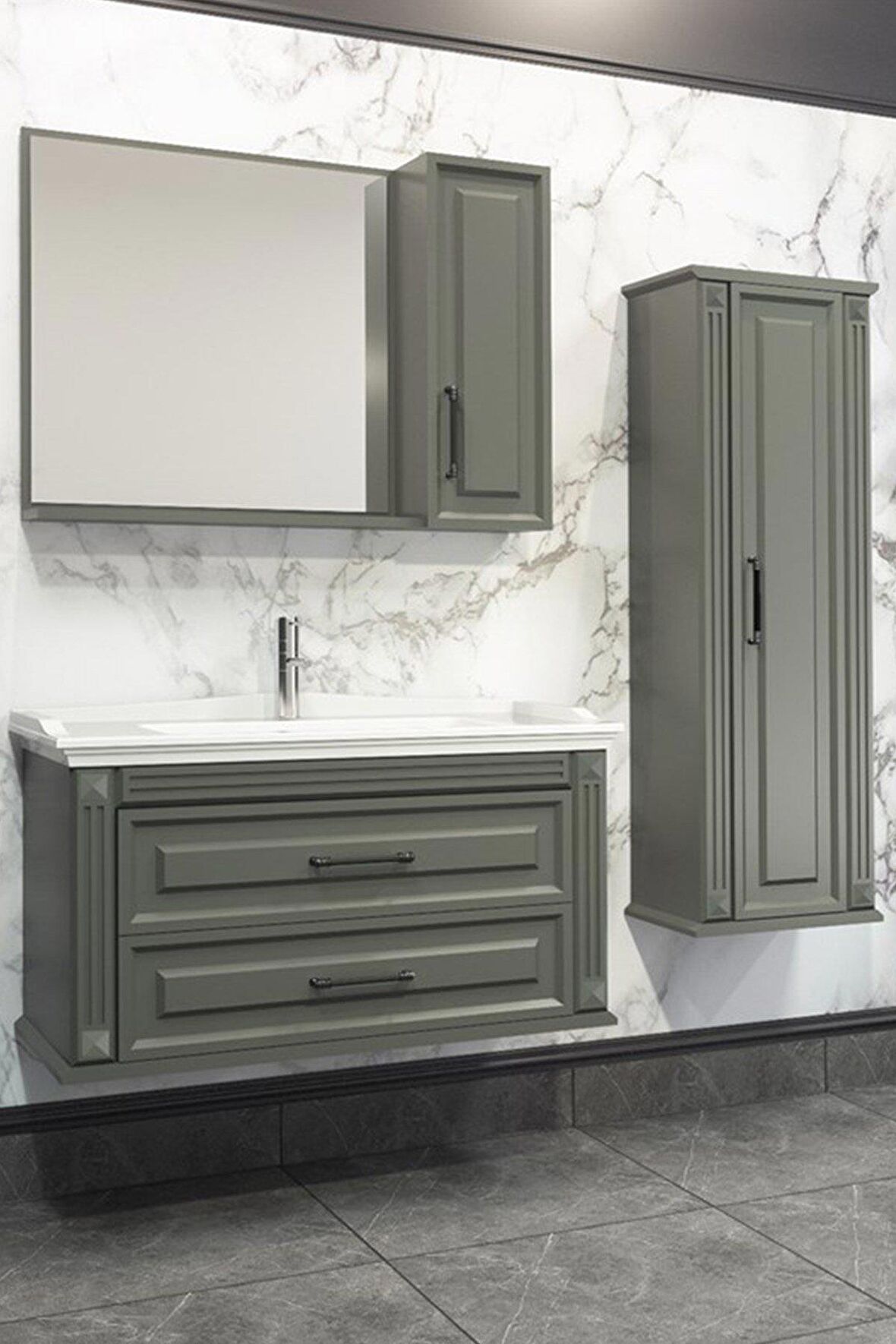 MOSKOVA 100 CM BANYO DOLABI ANRASİT - BOY DOLAP DAHİL 